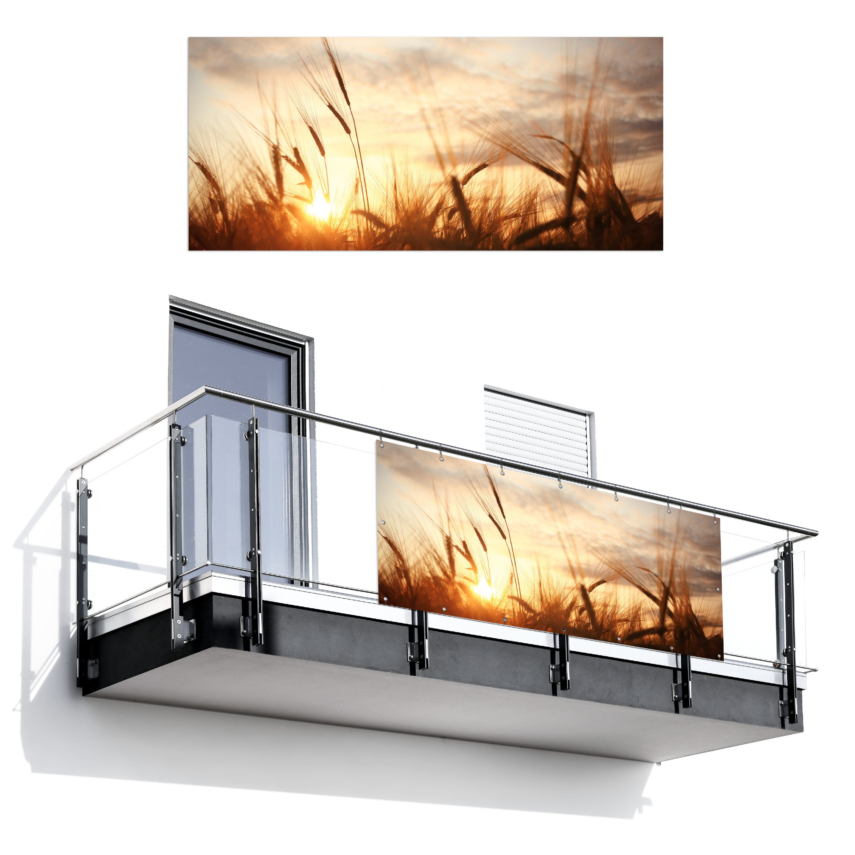 MuchoWow Balkonsichtschutz Schilf - Gras - Sonnenuntergang - Natur - Horizont (1-St) Balkon Sichtschutz 90x200, Windschutz für Zaun PVC, 200x90 cm