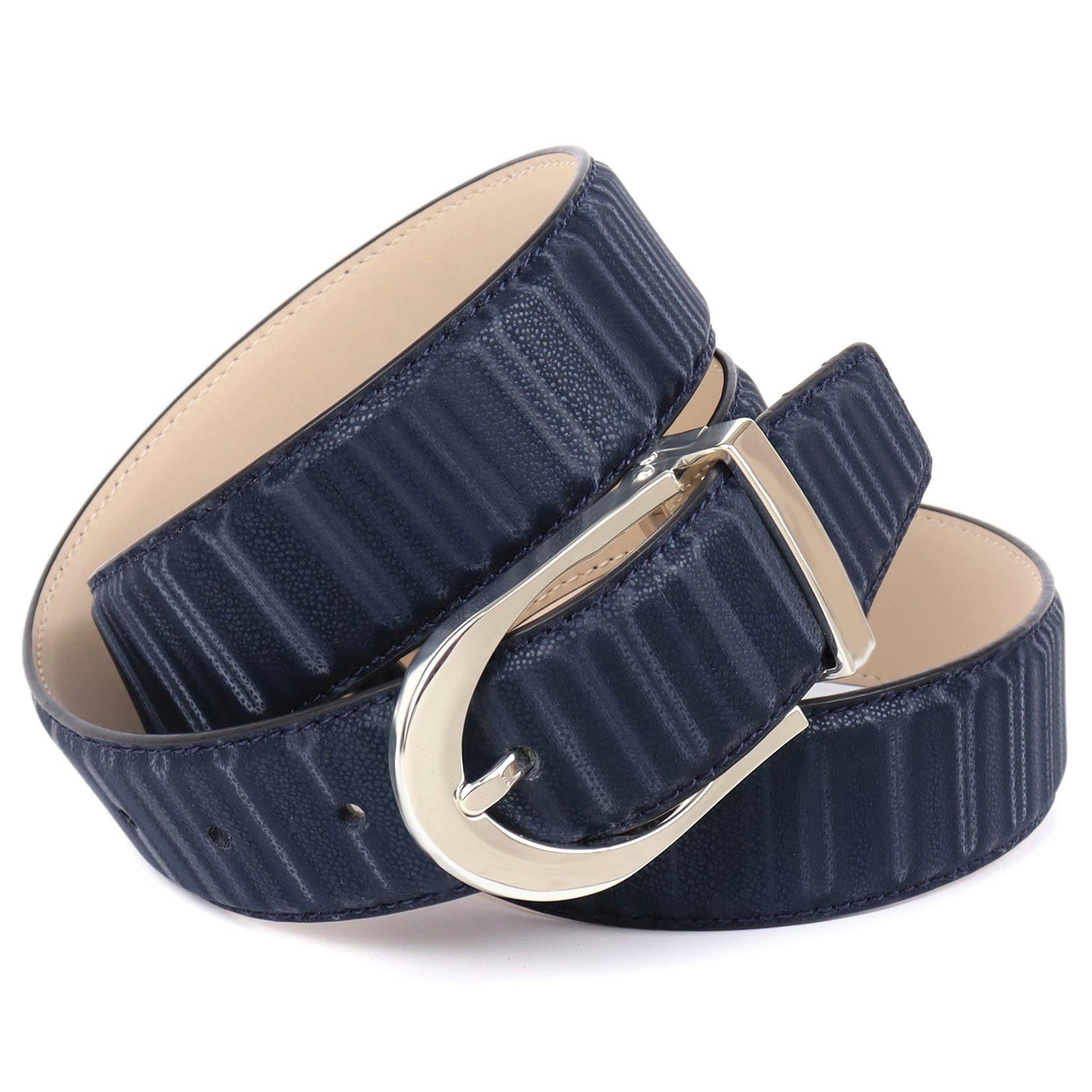 Anthoni Crown Ledergürtel In 3D-Optik, glänzende Schließe