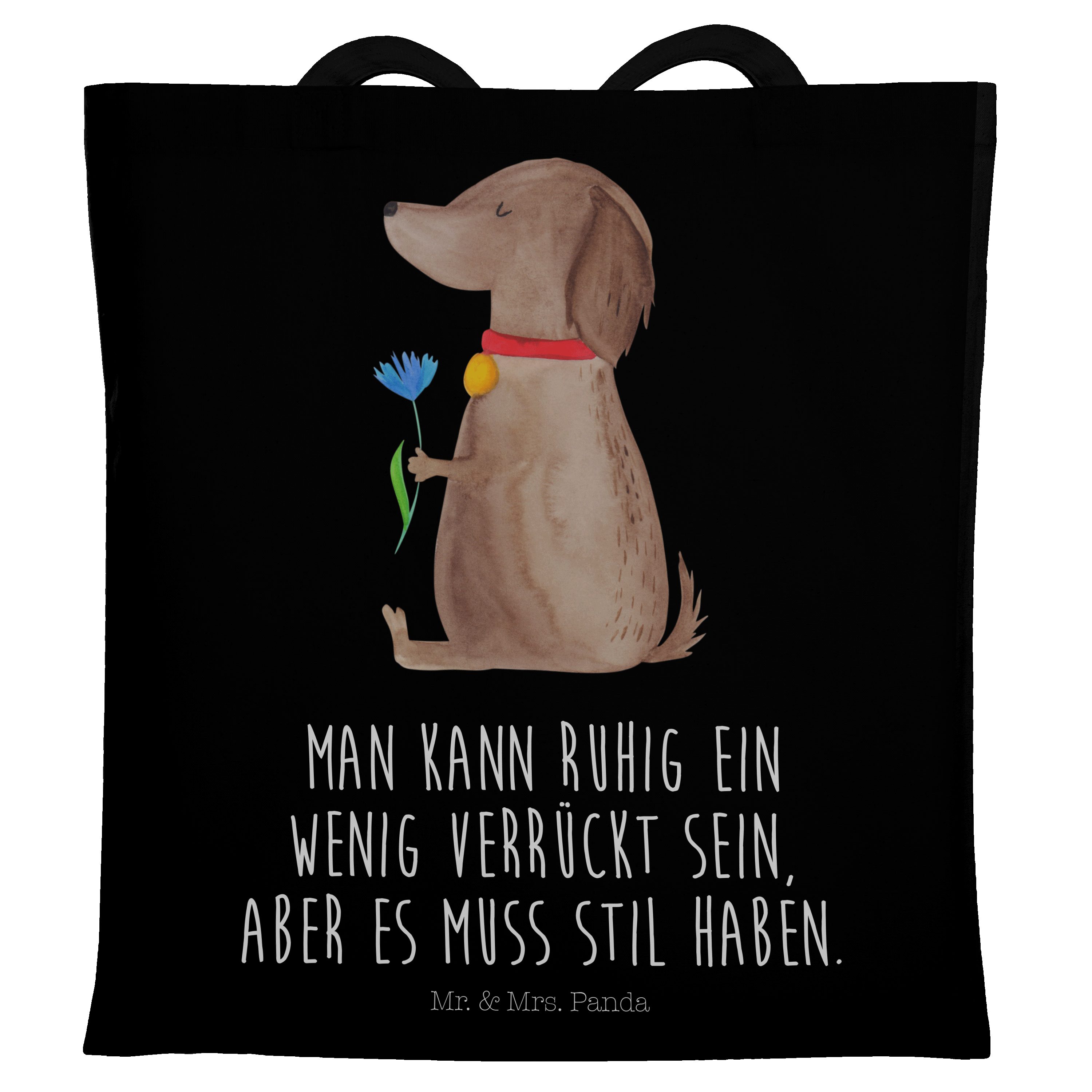 Mr. & Mrs. Panda Tragetasche Hund Blume - Schwarz - Geschenk, Hundespruch, Hundebesitzer, Beutelta (1-tlg)