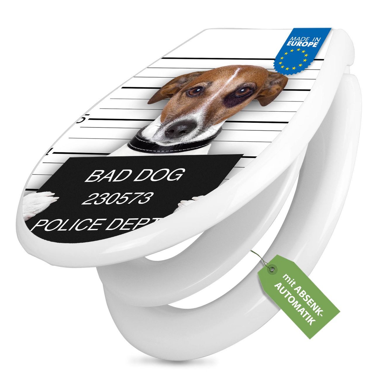 banjado WC-Sitz mit Kindersitz Motiv Bad Dog Jack Russel (mit Kindersitz, integrierte Scharniere), 44,9 x 37,1 x 5 cm