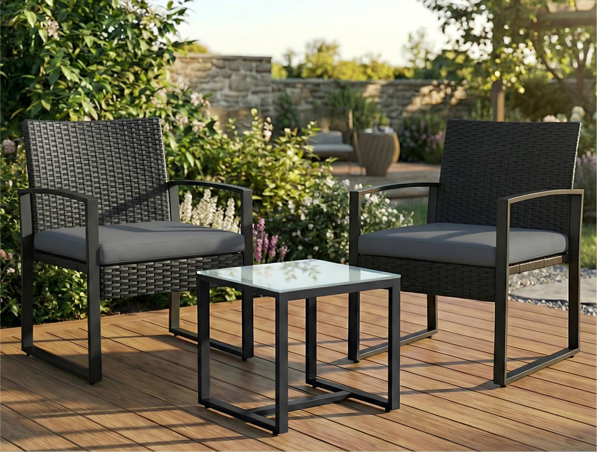 SONGMICS Balkonset Balkonmöbel, Gartenmöbel-Set, aus PE-Polyrattan, für Terrasse, Balkon, (3-tlg., 2 Stuhl, 1 Tisch, mit Kissen), Lounge-Set, Terrassenmöbel, einfache Montage