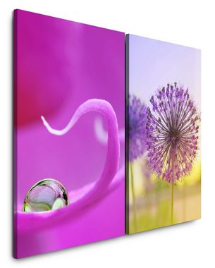 Sinus Art Leinwandbild 2 Bilder je 60x90cm Orchidee Wasserperle Wassertropfen Sommer Pusteblume Sonne Sonnenschein