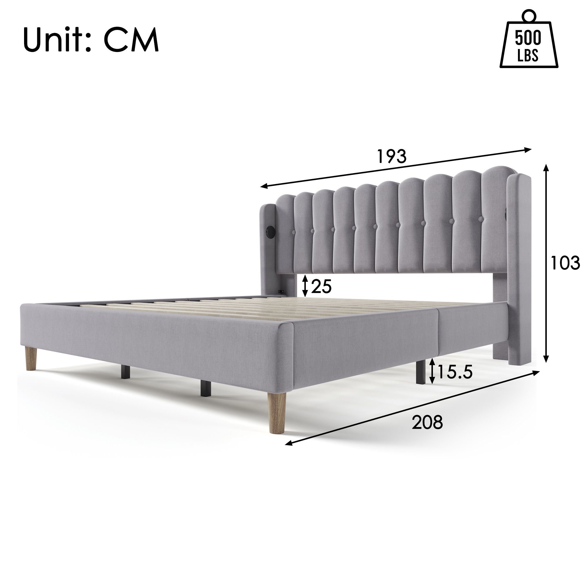HAUSS SPOLE Polsterbett 180 x 200 cm mit USB Typ C Ladefunktion Leinen Grau günstig online kaufen