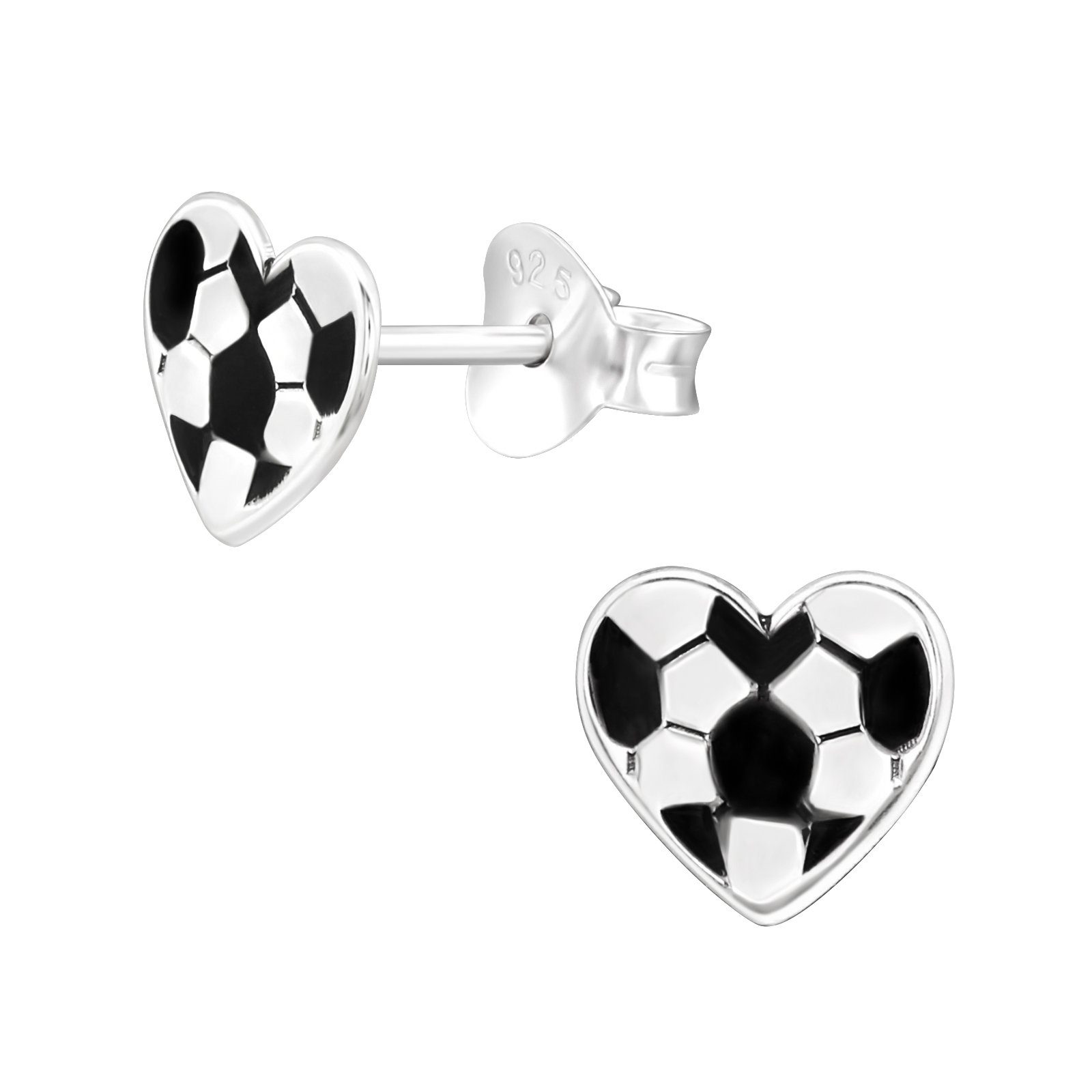 schmuck23 Paar Ohrstecker Kinder Ohrringe Fussball Herz 925 Silber Mädchen Ohrstecker, Mädchen Kinderschmuck echte Silberohrringe, Sicherheitsverschluss