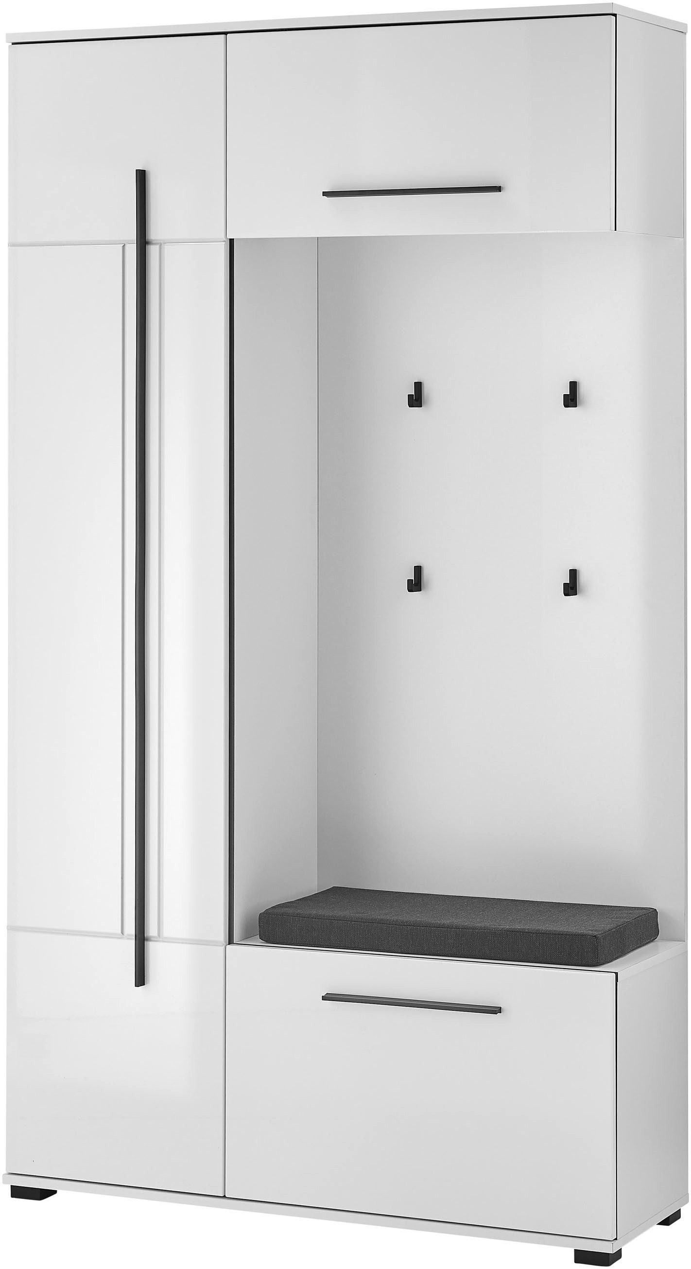 Home affaire Kompaktgarderobe Cantara Flurgarderobe, modern, 2 Farben, 111 cm breit (2-St) unterschiedliche Stauraummöglichkeiten, inkl. Sitzkissen