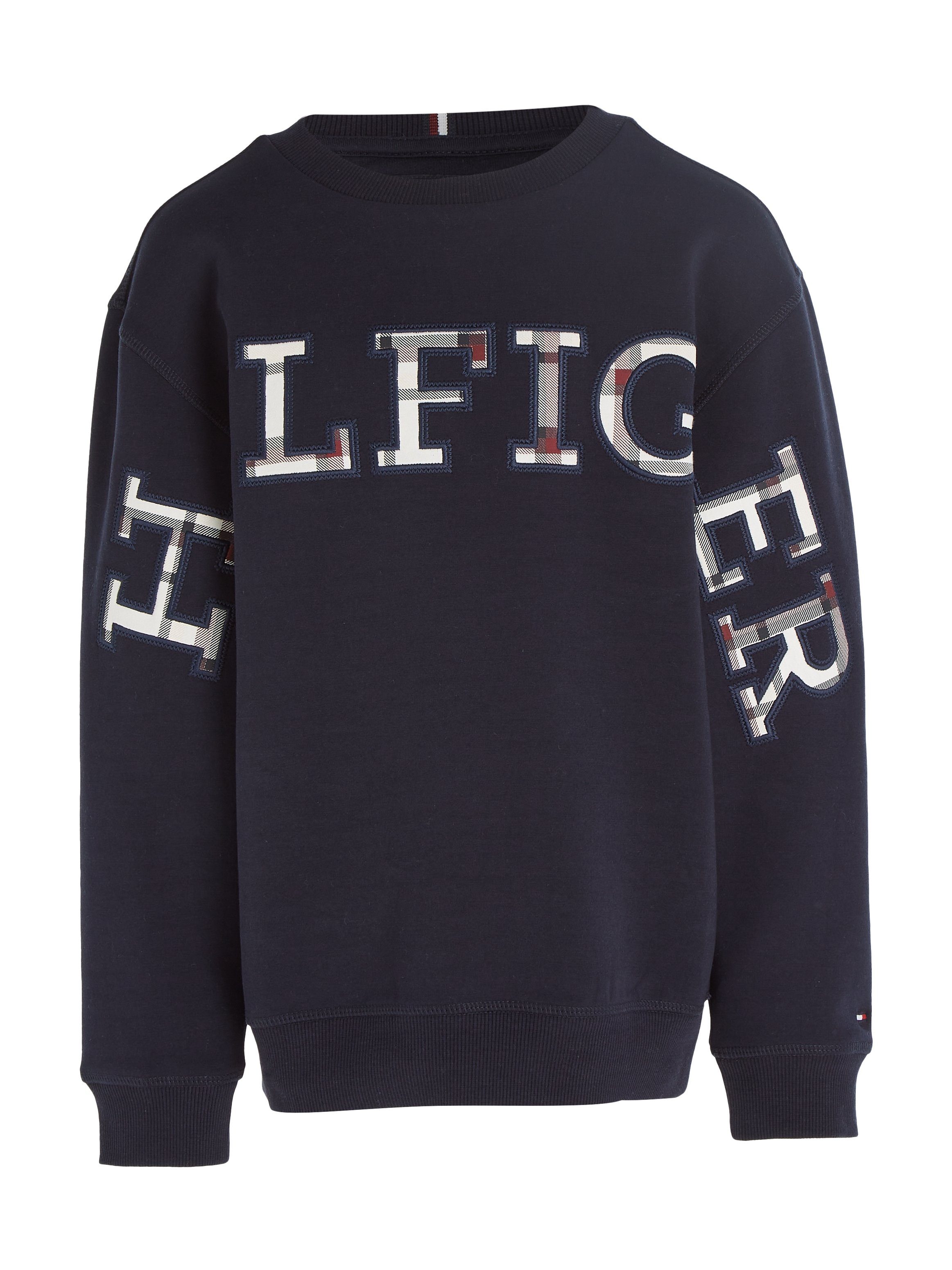 mit Karodessin Hilfiger BOLD MONOTYPE im Logo-Schriftzug Hilfiger Tommy markantem SWEATSHIRT Sweatshirt