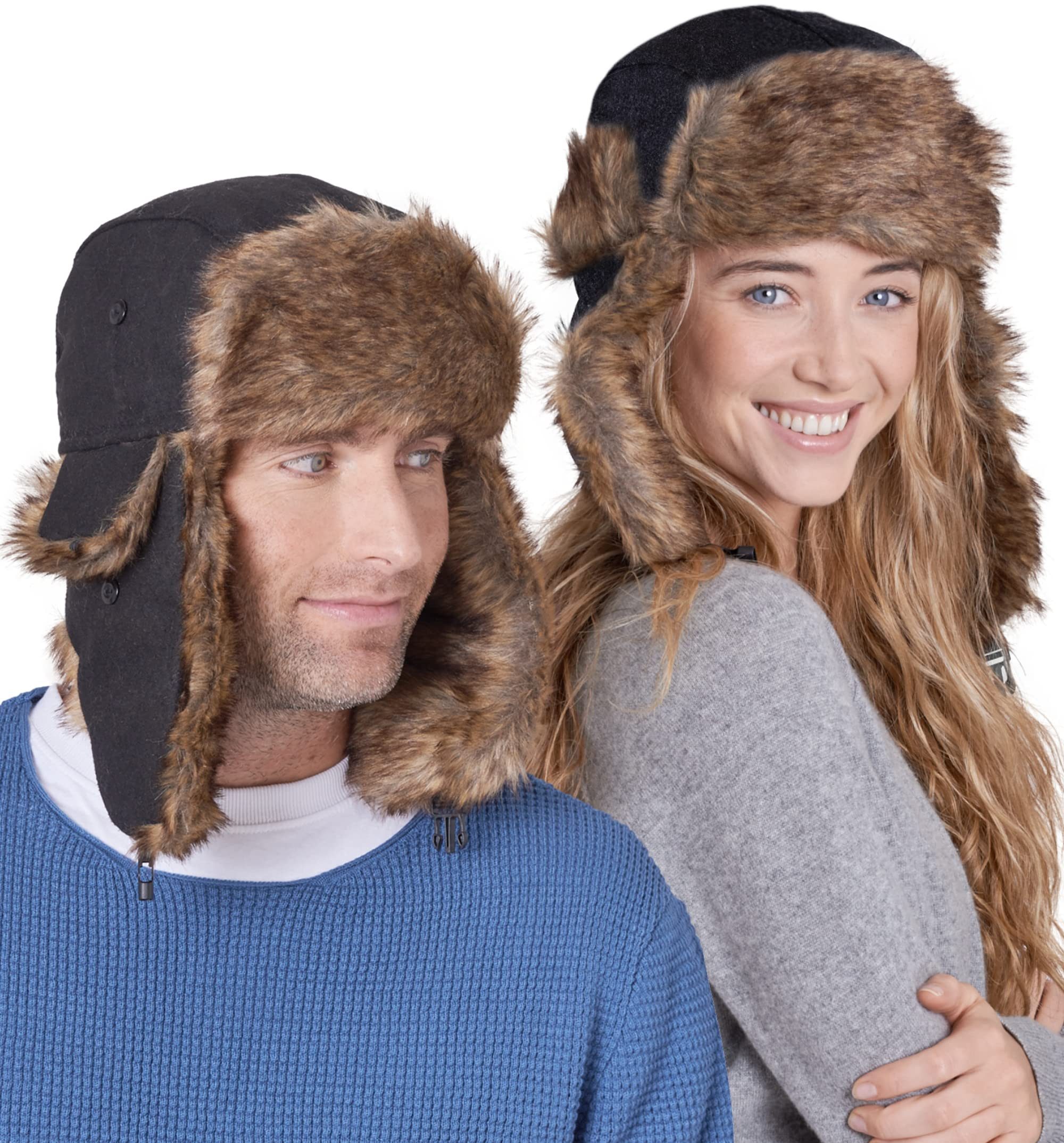Tough Outfitters Ohrenmütze Fliegermütze Herren - Russen Mütze Fellmütze Damen - Uschanka (1-St) Ushanka Mütze mit Ohrenklappen - Russische Mütze aus Kunstfell schwarz
