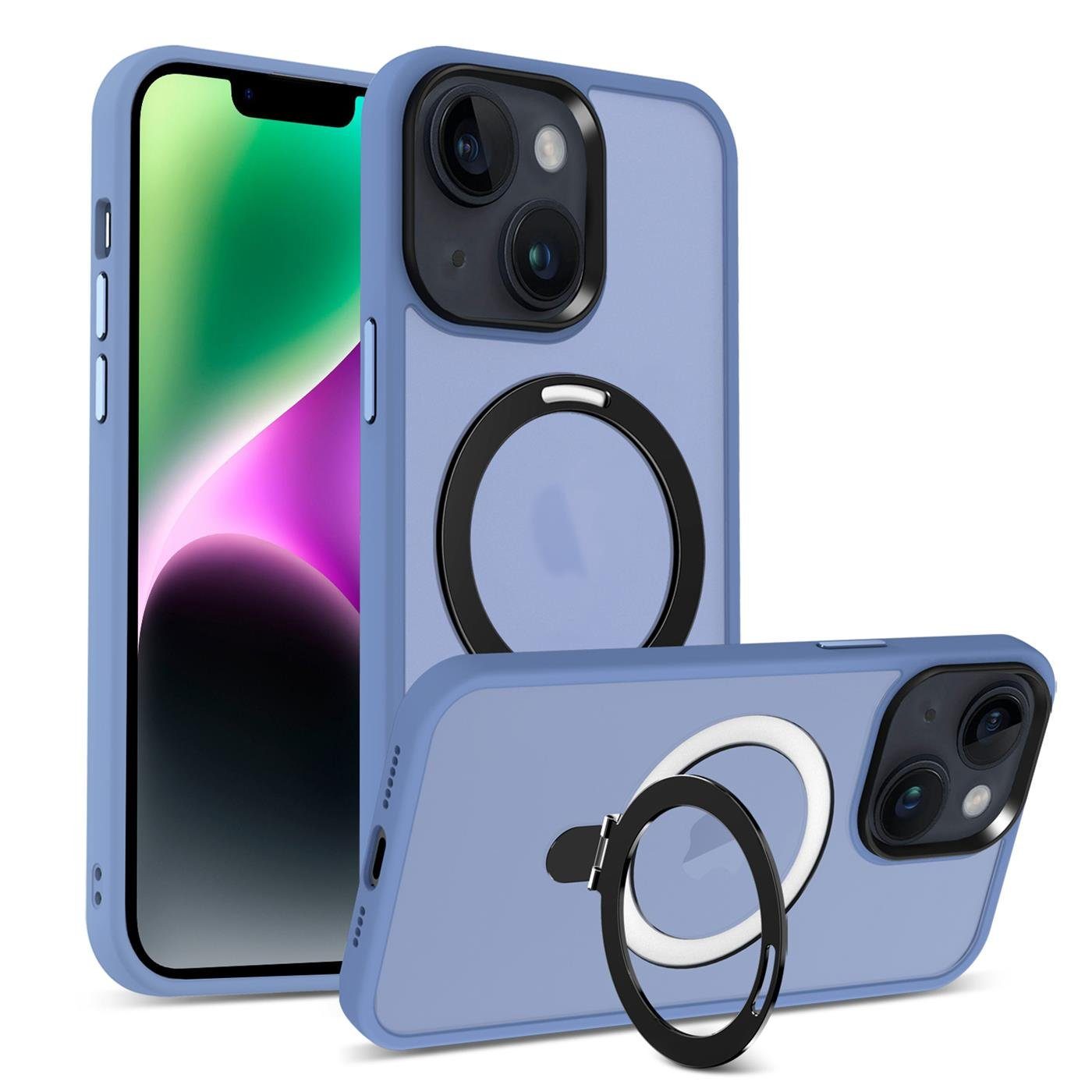 CoolGadget Handyhülle Hybrid Luxury Handy Case für iPhone 15 6,1 Zoll, Hülle Massiv Metallring aufklappbar Schutzhülle für Magsafe Zubehör