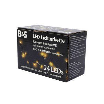 B&S LED-Lichterkette LED Batterie Lichterkette mit 24 LEDs warmweiß Innenbereich