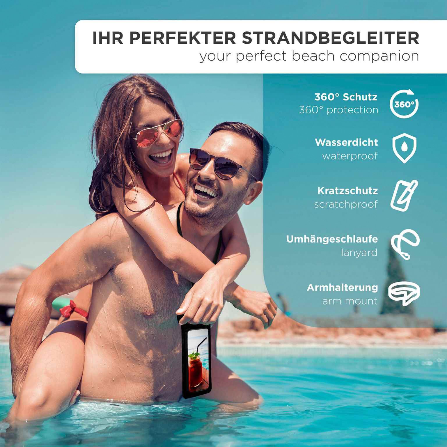ONEFLOW Handyhülle für iPhone 4 Wasserdichte Tasche BeachBag Schwarz 3,5 Zoll, Hülle mit Touch Kamera Fenster IPX8 Unterwasser-Tasche zum Schwimmen
