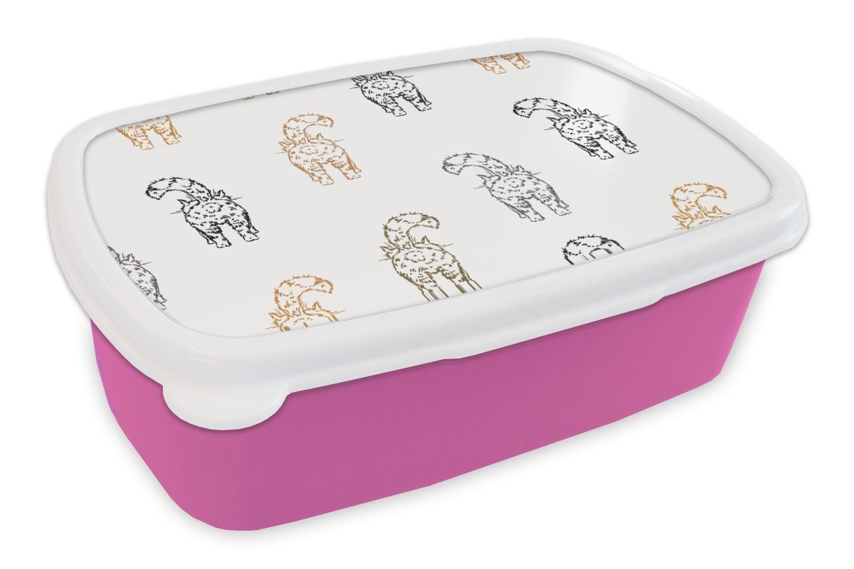 MuchoWow Lunchbox Muster - Kätzchen - Katze - Pastell - Mädchen - Kinder - Kind, Kunststoff, (2-tlg), Brotbox für Erwachsene, Brotdose Kinder, Snackbox, Mädchen, Kunststoff rosa