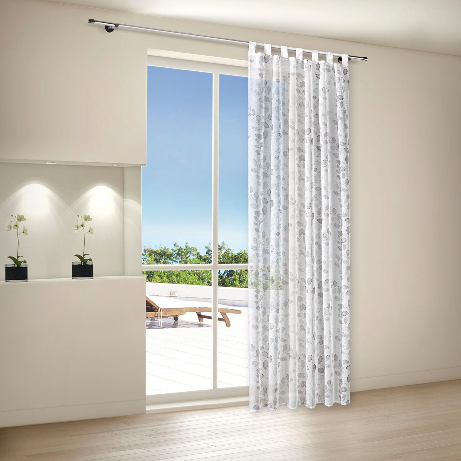 Gerster Gardine Odile (1 St), Schlaufen, halbtransparent, Wirkware, Schlaufenschal "Odile" bedruckt