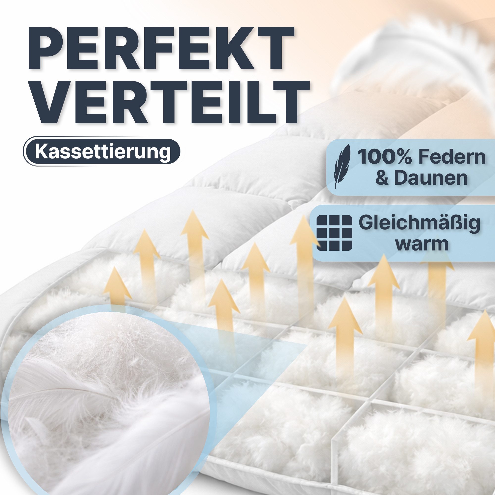 KNERST Federbettdecke Bettdecke mit weichen 10% Daunen & 90% Federn, Füllung: 90% Federn und 10% Daunen, Baumwollbezug, Kassetten Federbett, Daunen und Federn Bettdecke