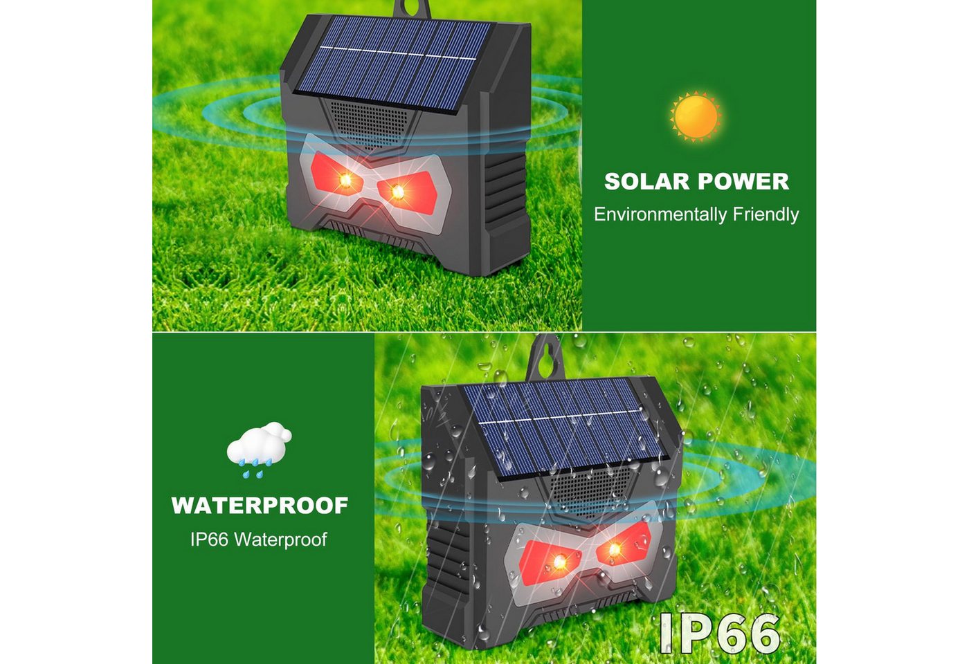 Thumbnail - RWEUOQ Ultraschall-Tierabwehr Ultraschall Tiervertreiber Katzenabwehr, Solar Katzenschreck 2er-Set, Solar Katzenvertreib...