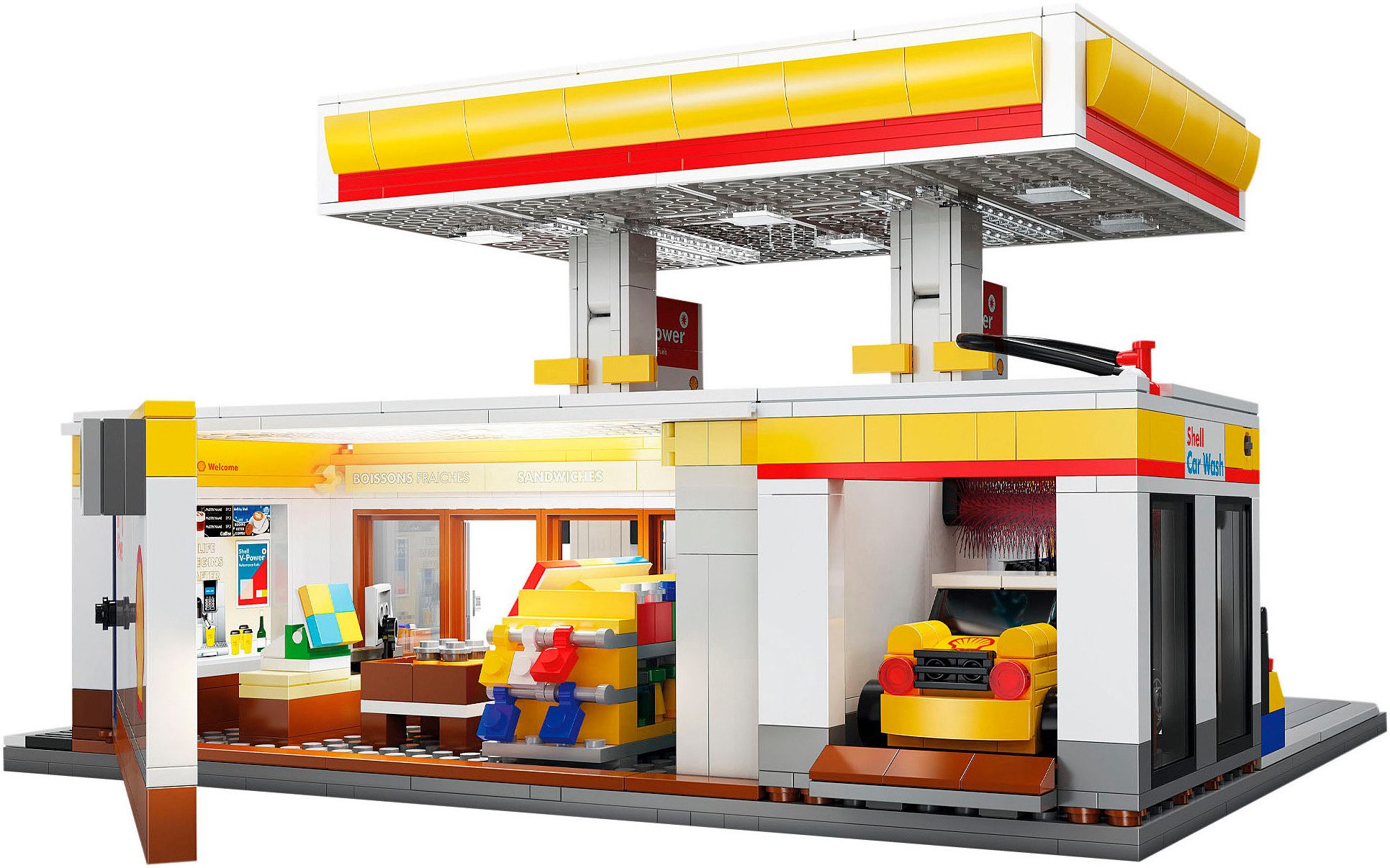 Jamara CaDA, Bricks, Shell Tankstelle mit Shop und Waschanlage (402857) Konstruktions-Spielset, (1309 St), mit LED Licht