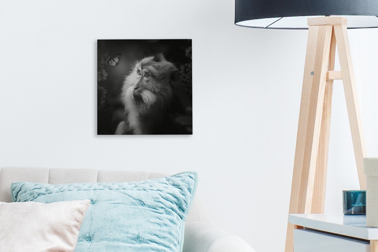 Bilder Natur - (1 Schmetterling für Affe - Leinwand Schlafzimmer Schwarz OneMillionCanvasses® - - St), Wohnzimmer Weiß, Leinwandbild