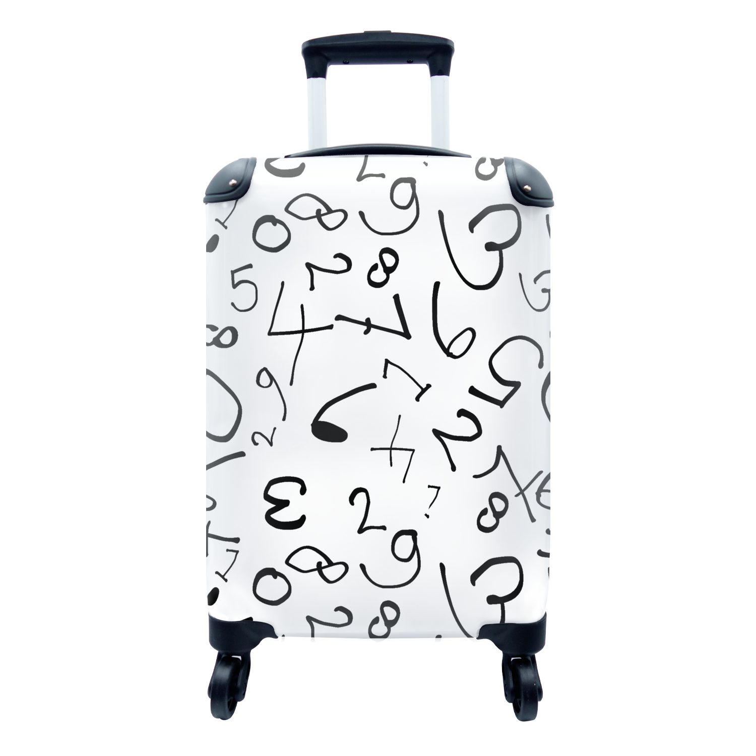 Rollen, Schwarz Reisetasche - mit Handgepäck rollen, Handgepäckkoffer - Trolley, MuchoWow Ferien, Reisekoffer Figuren weiß, 4 Zahlen Muster und - für