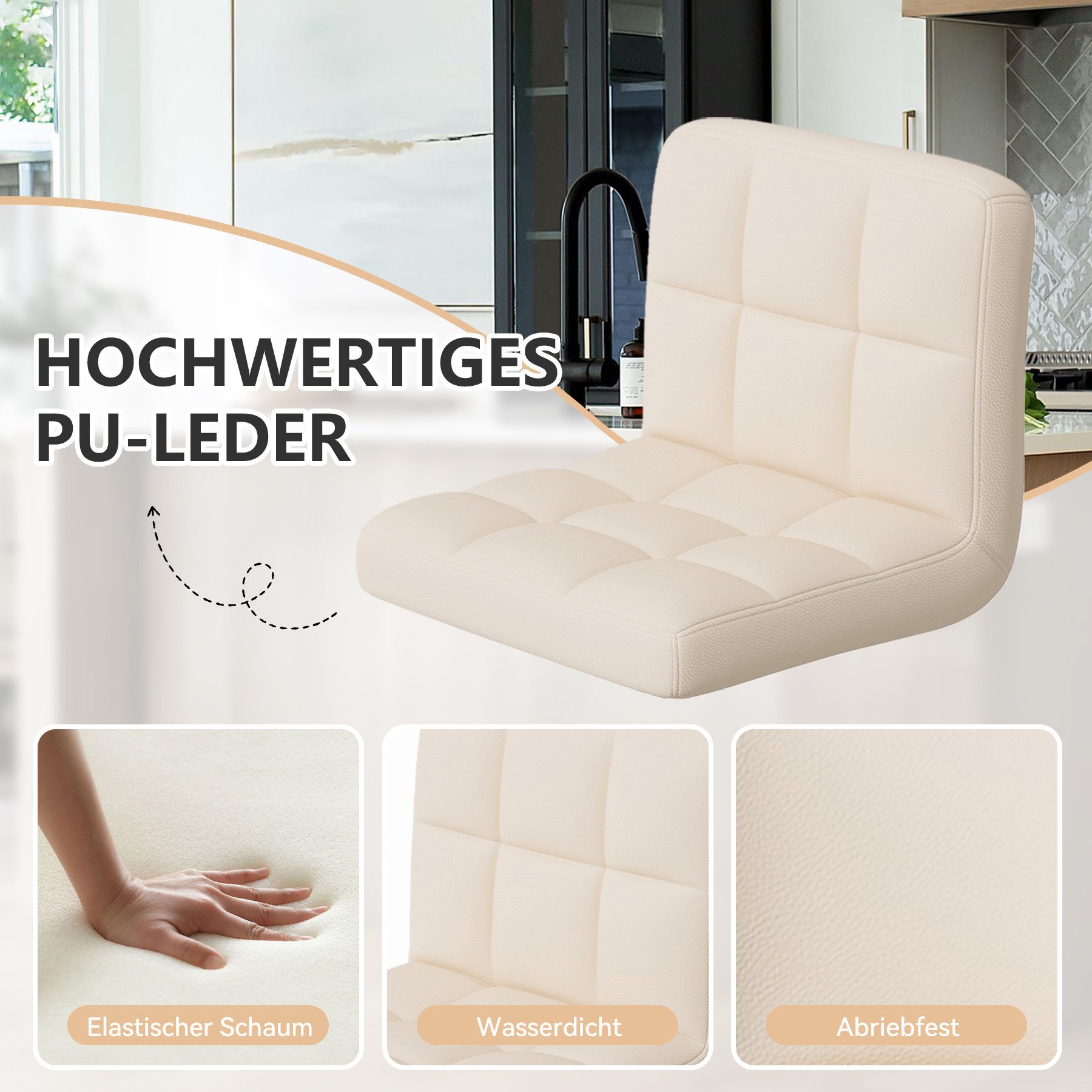 HawthyHome Barhocker Bistrohocker aus Kunstleder mit Rückenlehne und Fußstütze (2 St), Beige