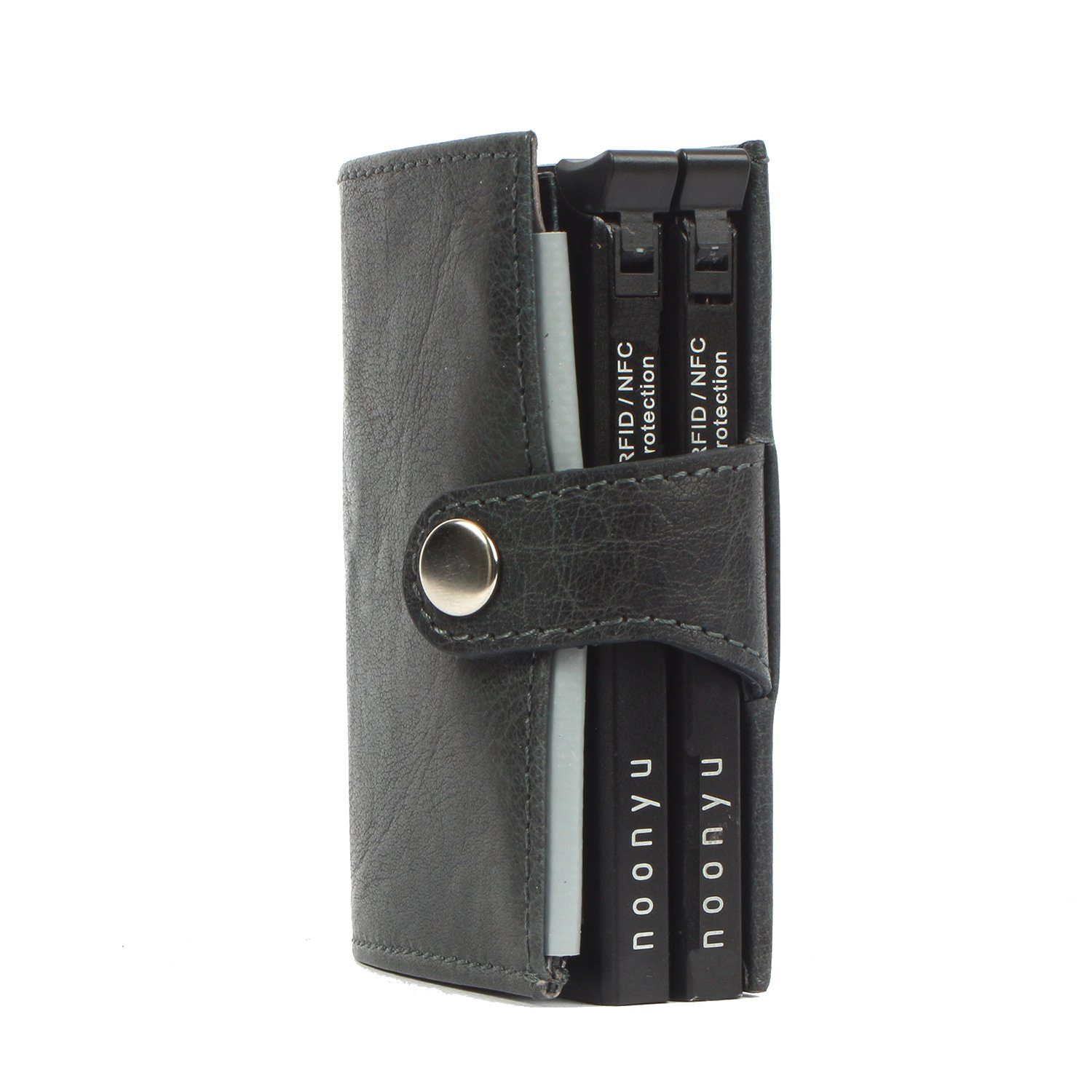 aus Margelisch RFID leather, Kreditkartenbörse Upcycling Mini steelblue noonyu Geldbörse double Leder