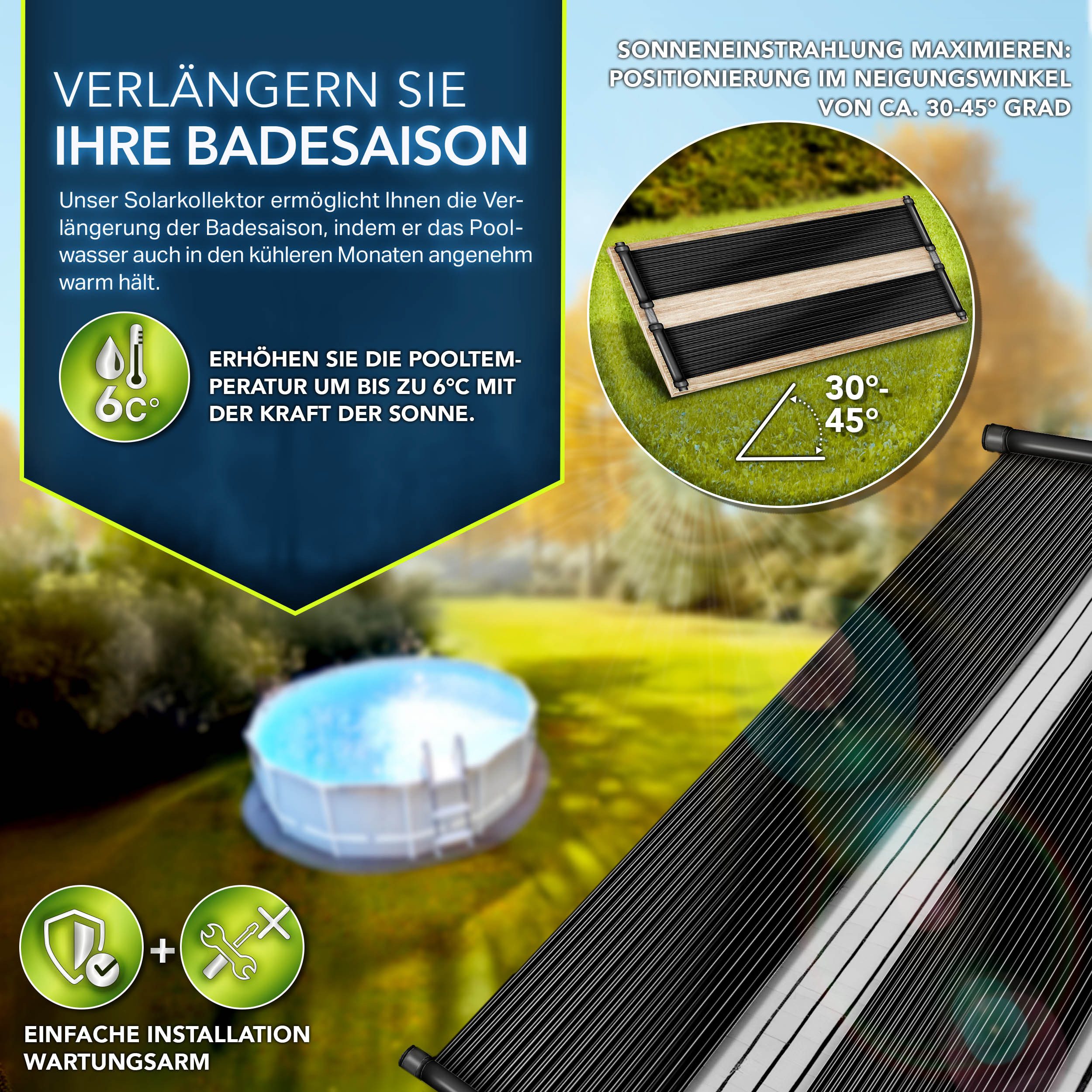 tillvex Pool-Wärmepumpe, Pool Solarkollektor Set, Solarheizung Komplettset