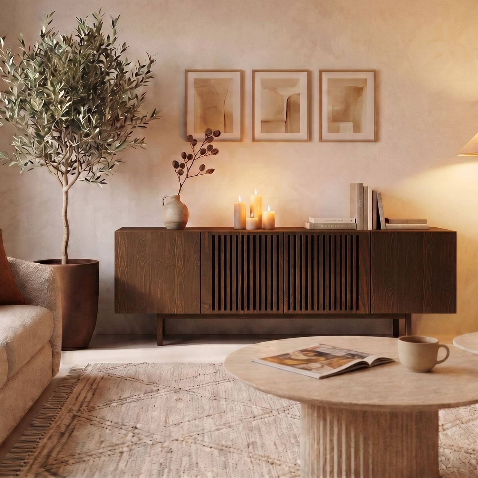 IDIMEX Lowboard LINN, Sideboard 180 cm aus Massivholz mit Lamellentüren Nussbaum Finish