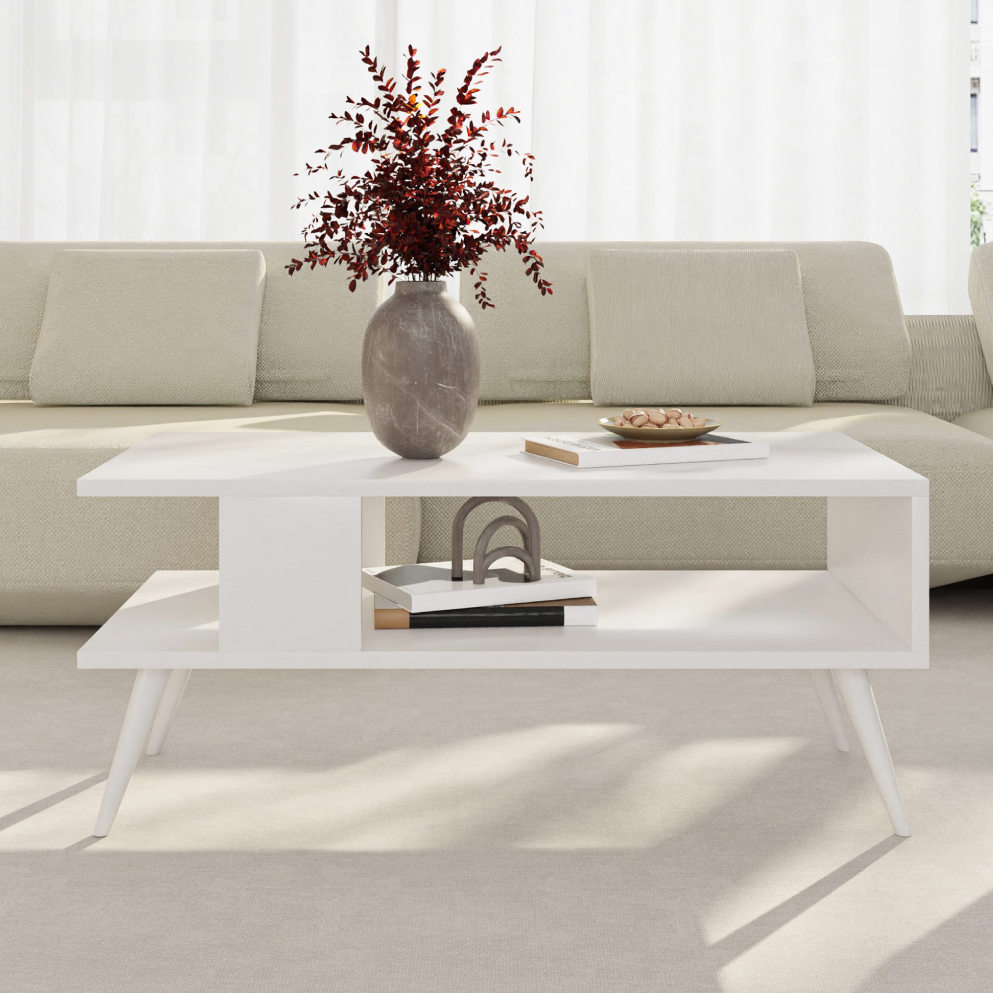 en.casa Couchtisch, »Lycksele« Wohnzimmertisch 40x90x45cm Weiß günstig online kaufen