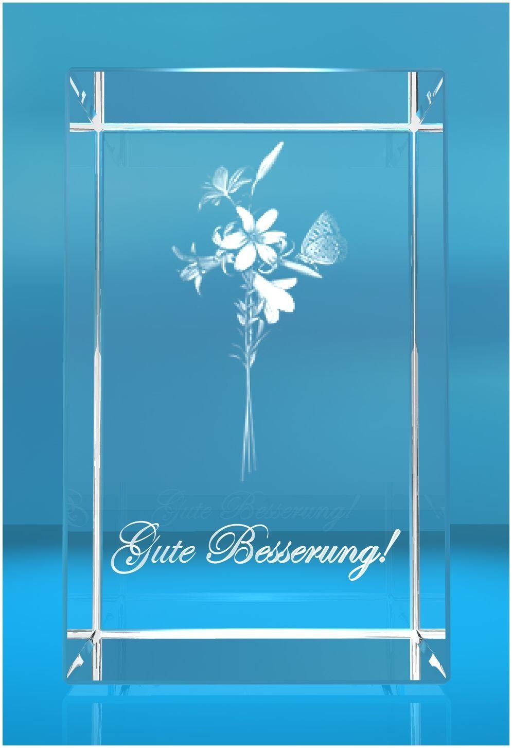 Motiv: Made Besserung, Hochwertige Geschenkbox, Lilie Germany, VIP-LASER Text: Dekofigur Glasquader Familienbetrieb Gute in 3D