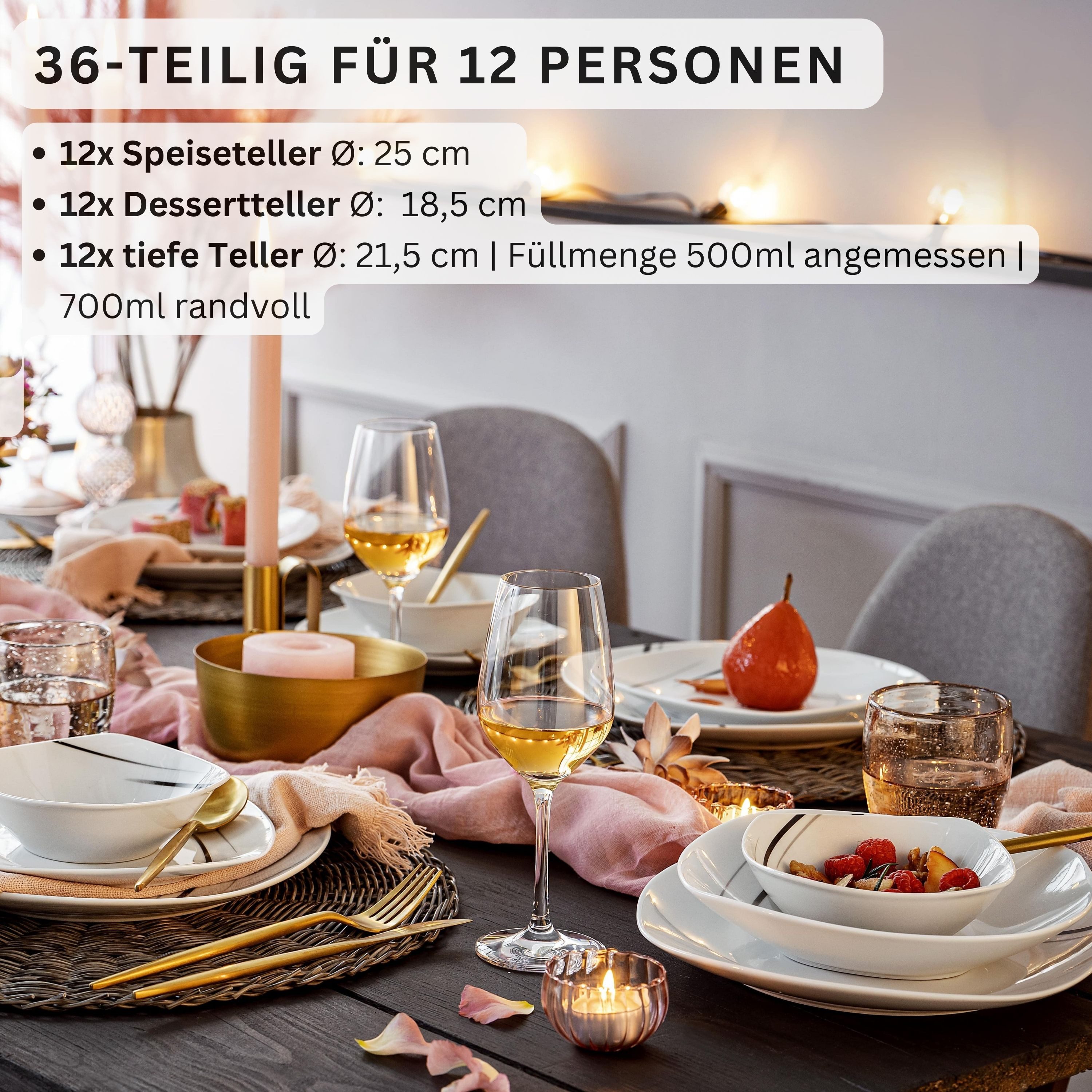 SÄNGER Tafelservice Bilgola Black Lines Geschirrset, Weiß (36-tlg), 12 Personen, Porzellan, Premium Collection – Bild 2 von 5