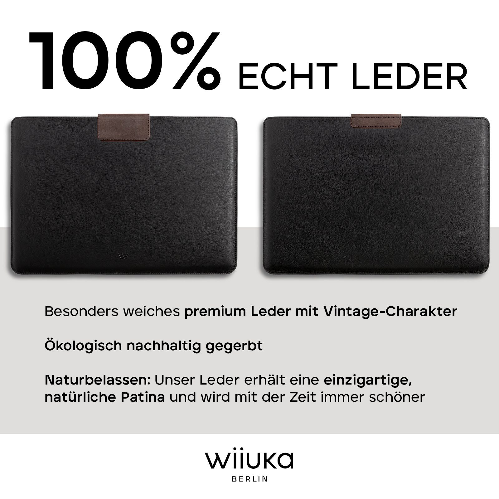 wiiuka Laptop-Hülle sliiv SNAP MacBook Pro 16“ Tasche Leder, Tasche Handgefertigt - Echt Leder, Premium Qualität