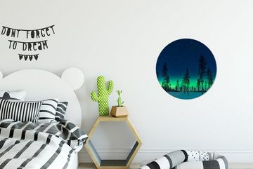 MuchoWow Wandsticker Nordlicht - Schnee - Bäume - Natur - Grün (1 St), Tapetenkreis für Kinderzimmer, Tapetenaufkleber, Rund, Wohnzimmer
