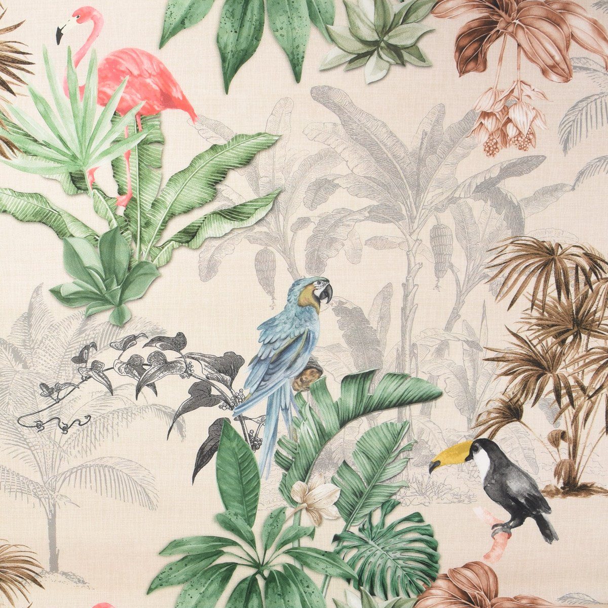 SCHÖNER LEBEN. Dekokissen SCHÖNER LEBEN. Kissenhülle Outdoor Palmen Papagei Flamingo beige bunt