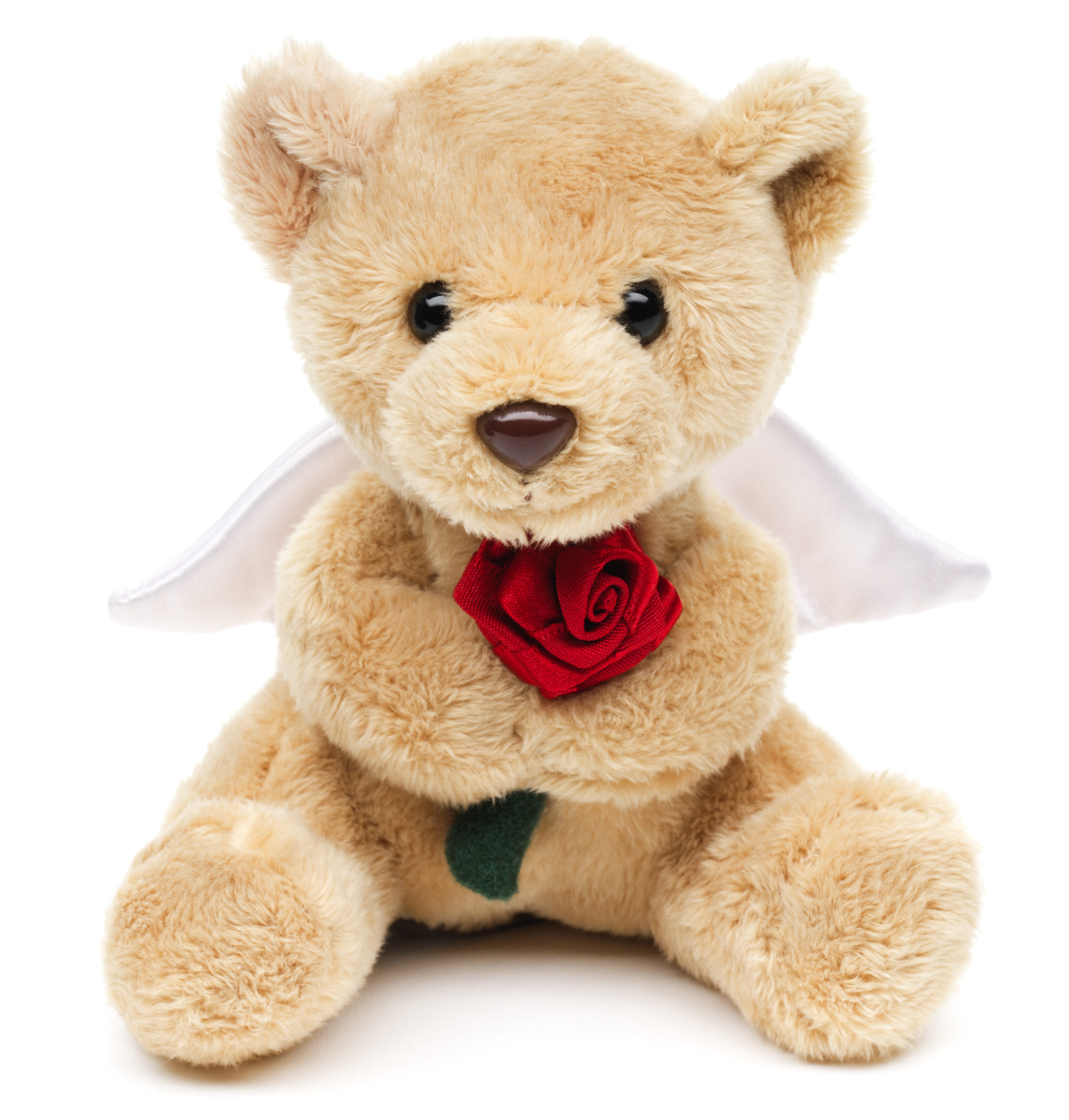 Uni-Toys Kuscheltier Schutzengel-Teddybär mit roter Rose - 13 cm (Höhe) - Plüschtier, zu 100 % recyceltes Füllmaterial