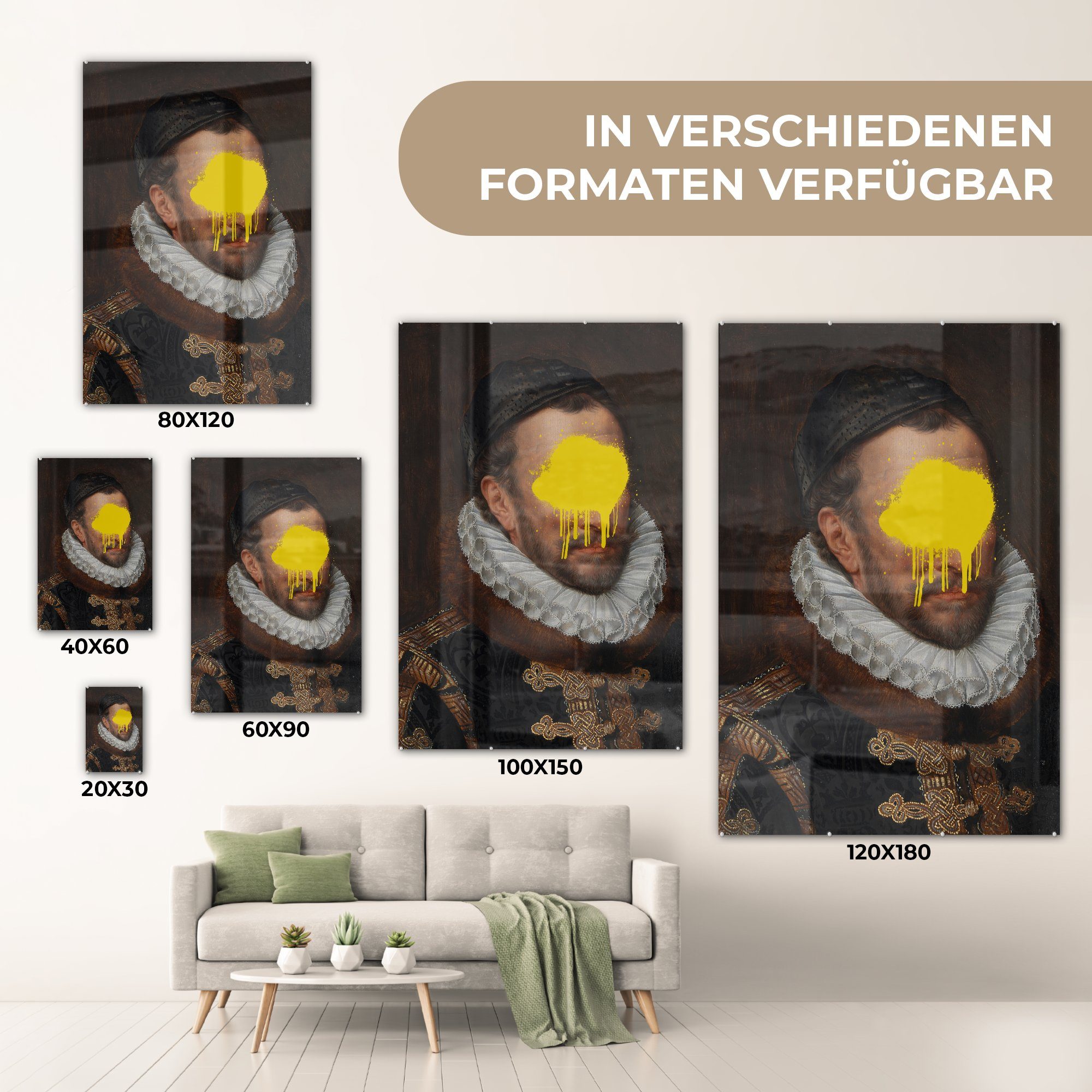Thomasz MuchoWow Wandbild - Glas Wilhelm Bilder - Foto Acrylglasbild - St), Oranien von auf Adriaen Glas auf bunt Glasbilder Gelb, - Wanddekoration - (1