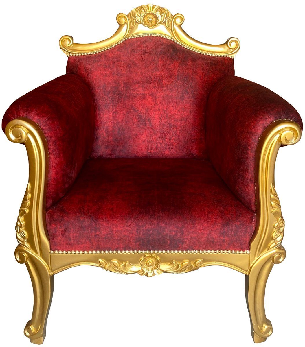 Casa Padrino Sessel Barock Sessel Rot / Gold - Handgefertigter Wohnzimmer Sessel im Barockstil - Barock Wohnzimmer Möbel