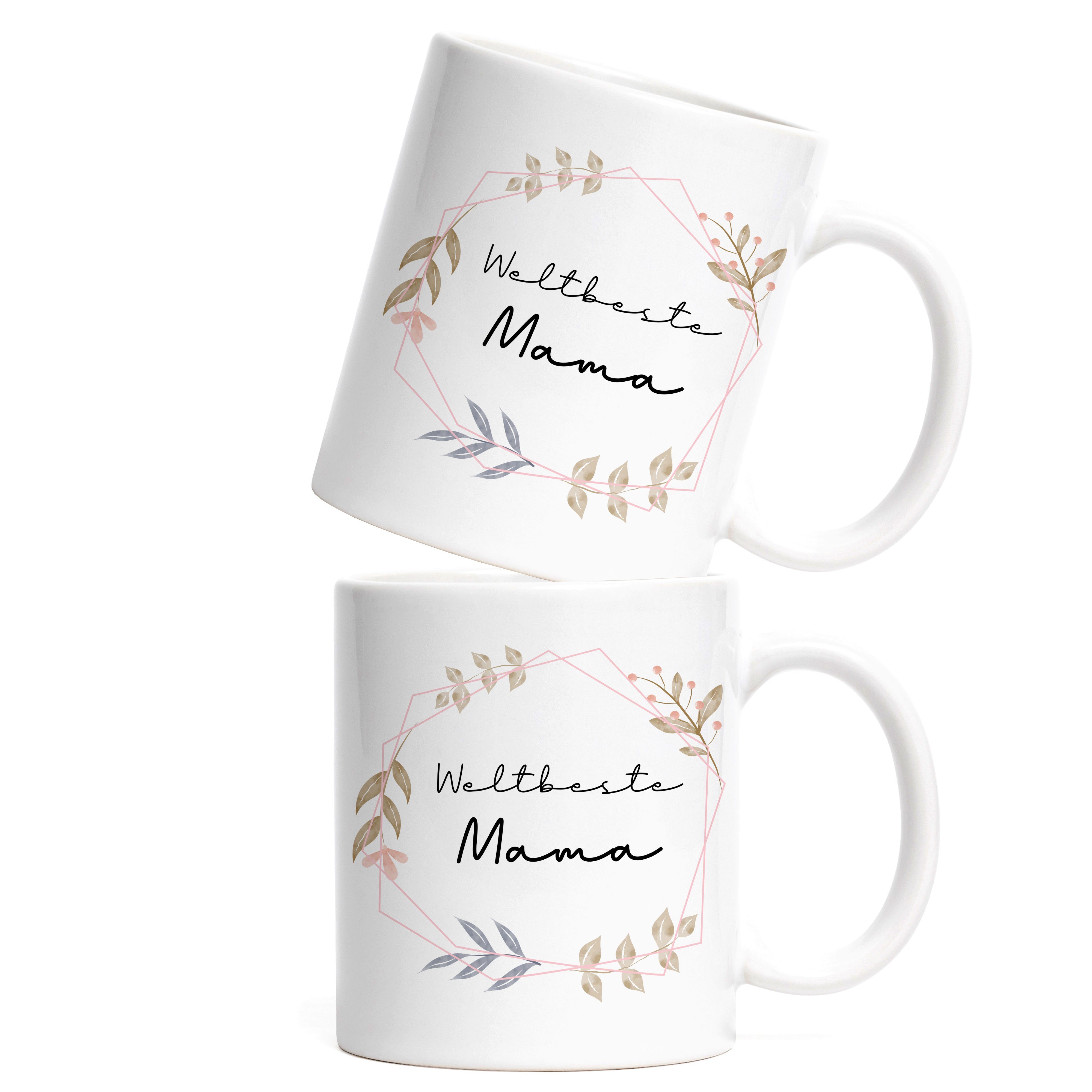 Hey!Print Tasse Weltbeste Mama Tasse Liebe Weiß Blumenmotiv Geschenkidee Muttertag Geburtstag
