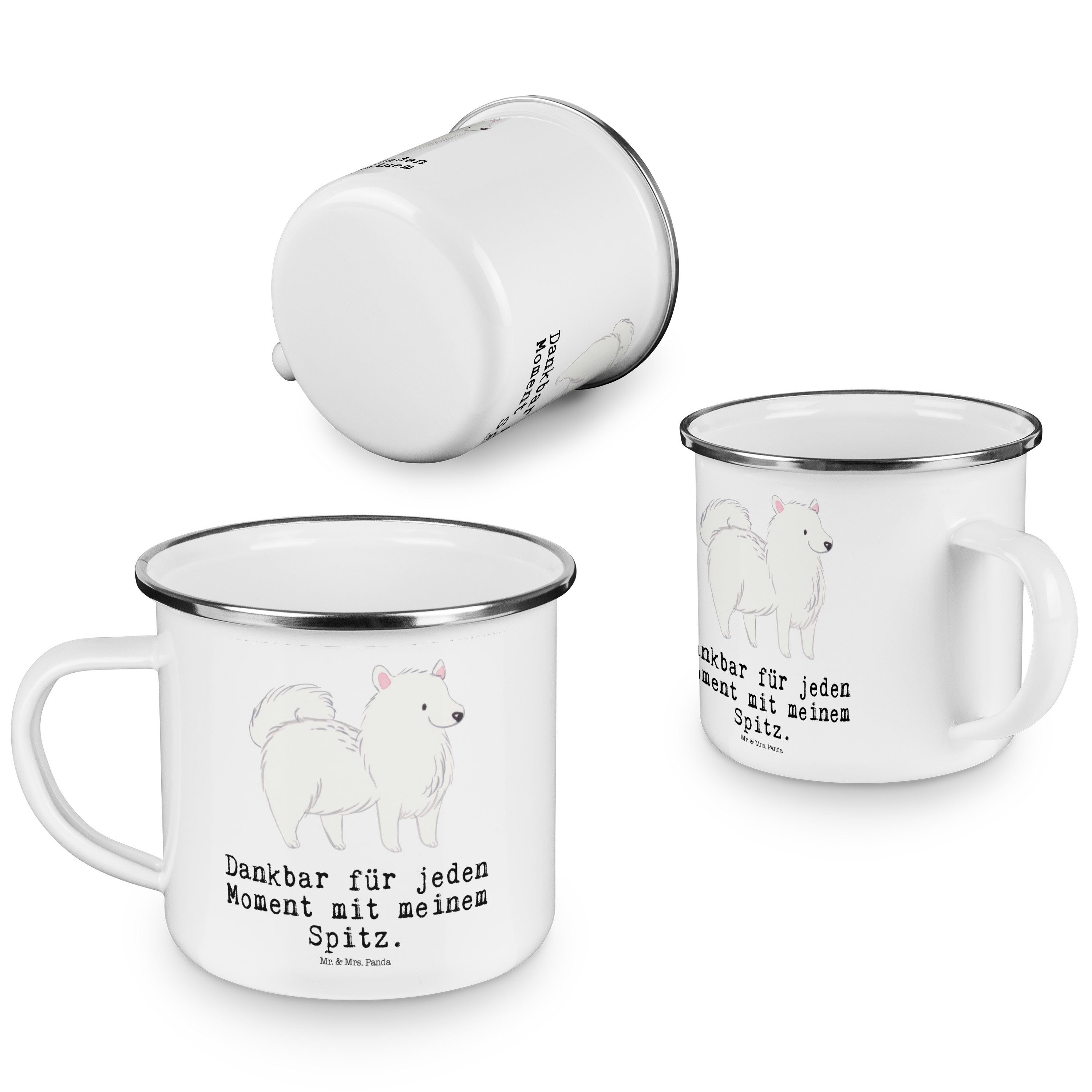 Mr. & Mrs. Panda - Emaille Becher Cam, Geschenk, Moment - Welpe, Blechtasse, Weiß Kaffee Emaille Spitz