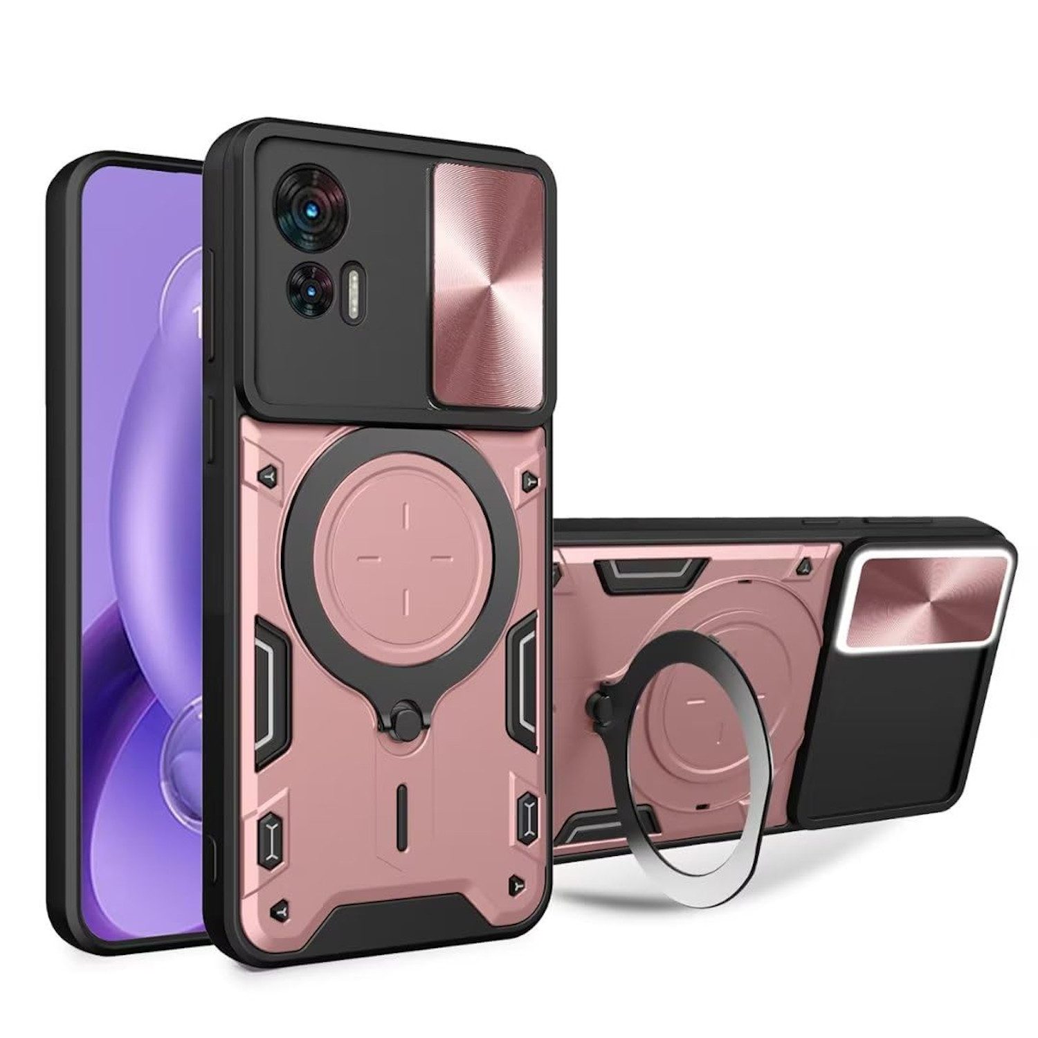 Ultra Panzerhülle Für Motorola Moto G55 5G – Mit Slide Camera Cover & Ring Ständer, Rot