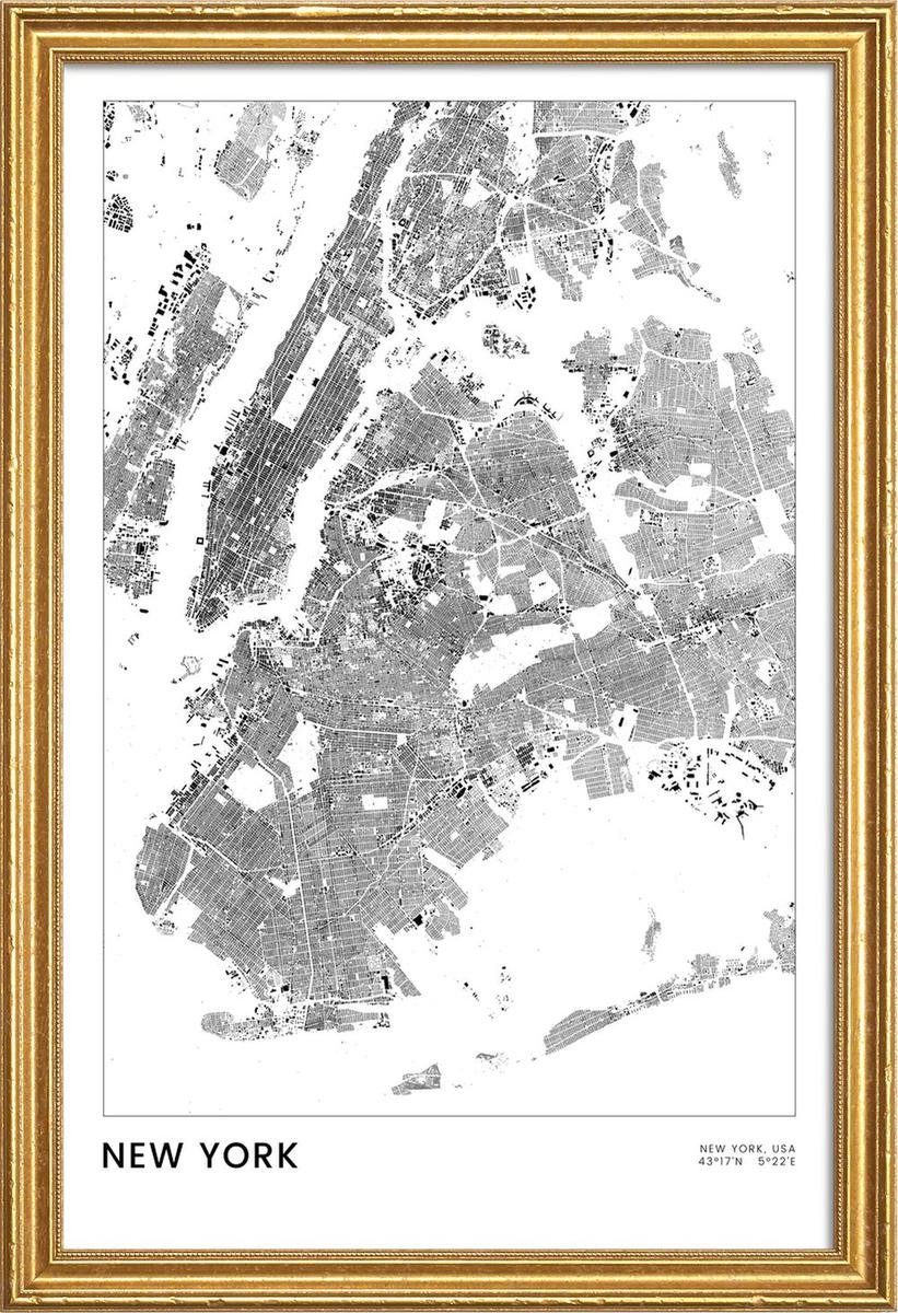 Juniqe Poster Poster mit Holzrahmen, The Cartography Collection (1 St), Fine-Art-Print in Galeriequalität mit einem 1 cm breiten, weißen Rand Schwarz & Weiß