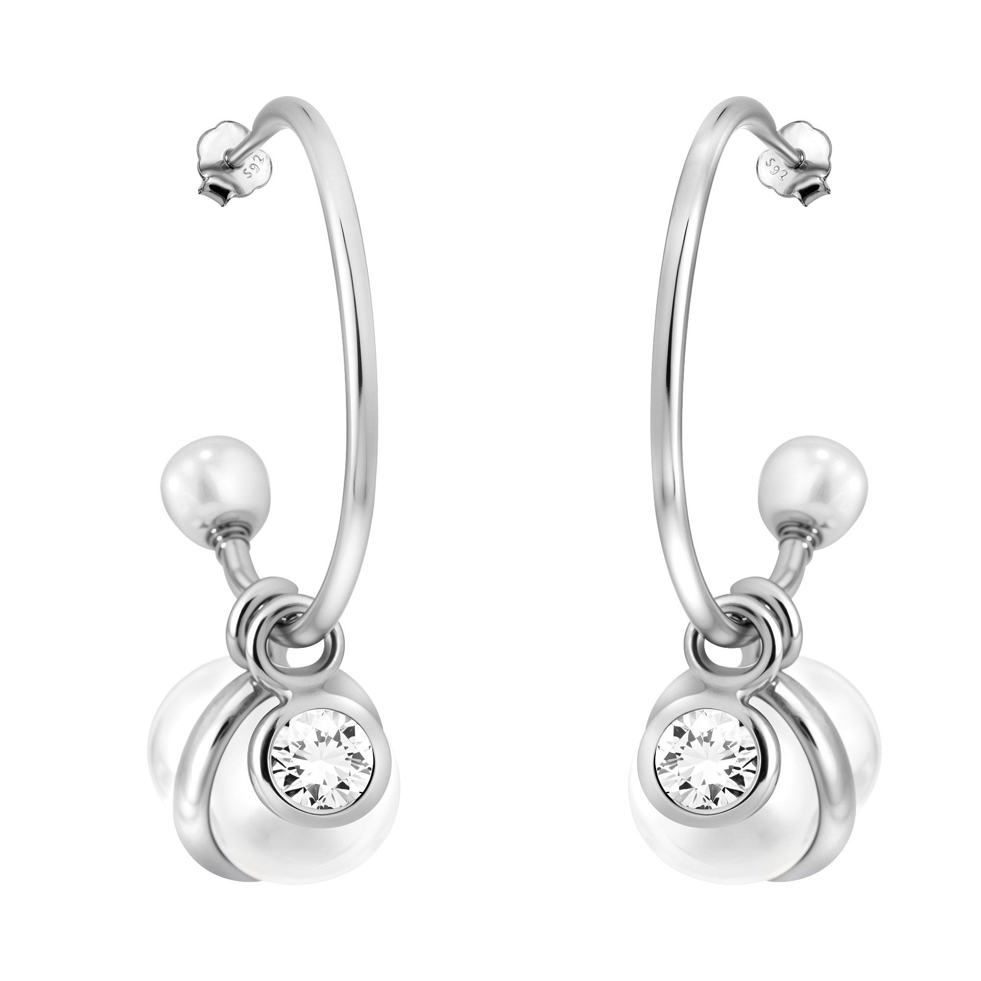 Sofia Milani Paar Creolen Perle, 925 Silber Damen Schmuck - E0994