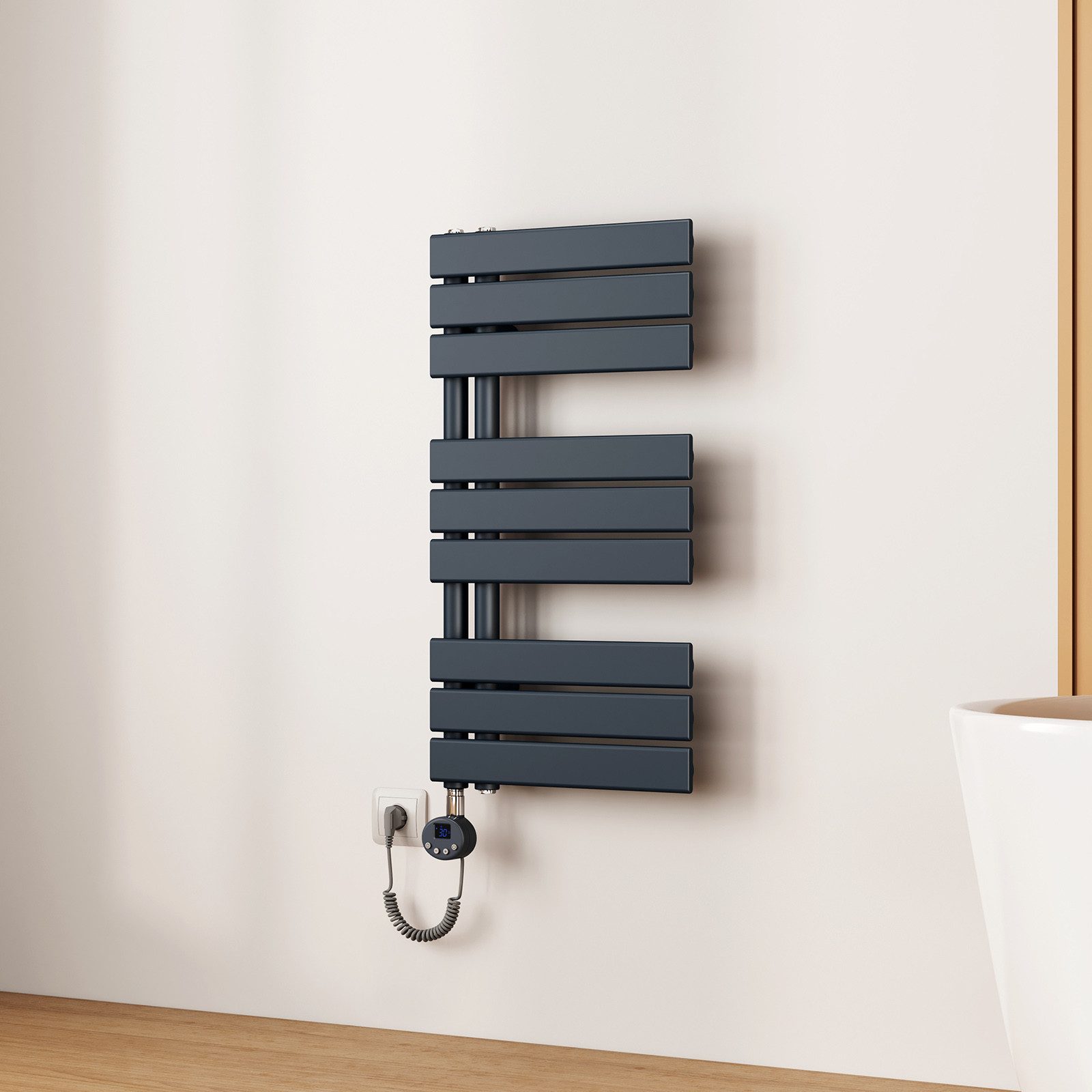 EMKE Elektrischer Badheizkörper Anthrazit mit Thermostat 400W~1000W, Smart günstig online kaufen