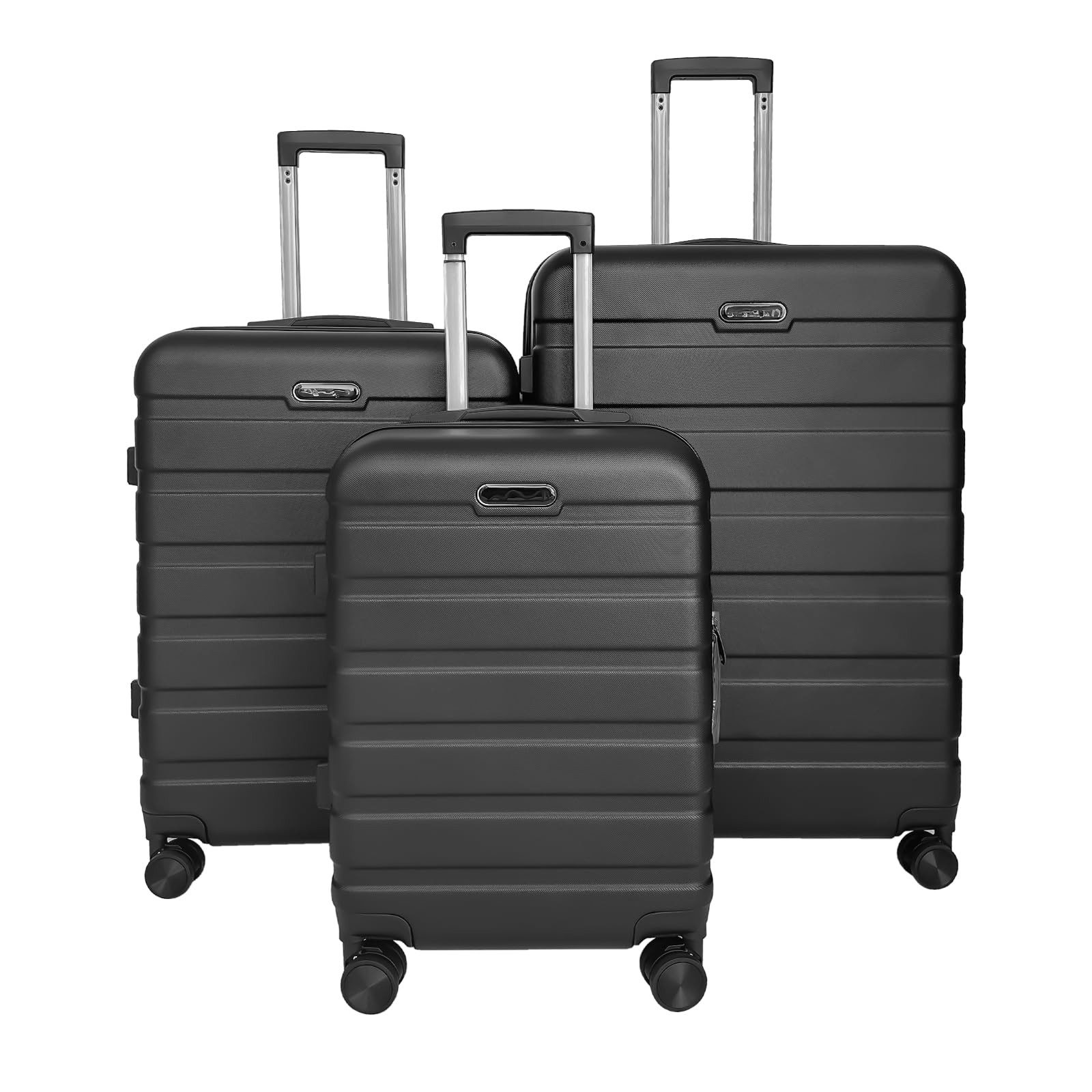 yonsly Trolleyset Koffer 3-teilig (M/L/XL) Hartschalen-Rollkoffer mit 360°-Rollen, 4 Rollen, (ABS-Material, Sicherheitsschloss & Weichem Gummigriff, Handgepäckset Schwarz), Handgepäckset Schwarz