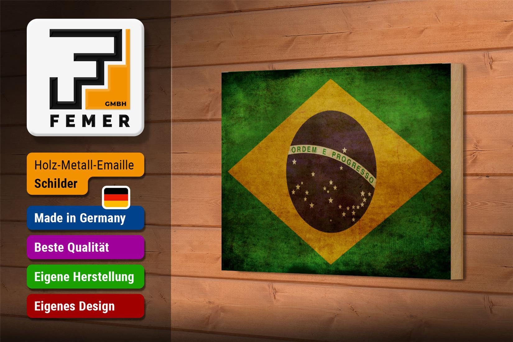 Femer GmbH Holzbild Flagge 18x12 cm Brasilien, Flaggen (1 St), Glatte Holzfaserplatte (MDF), vorn beschichtet