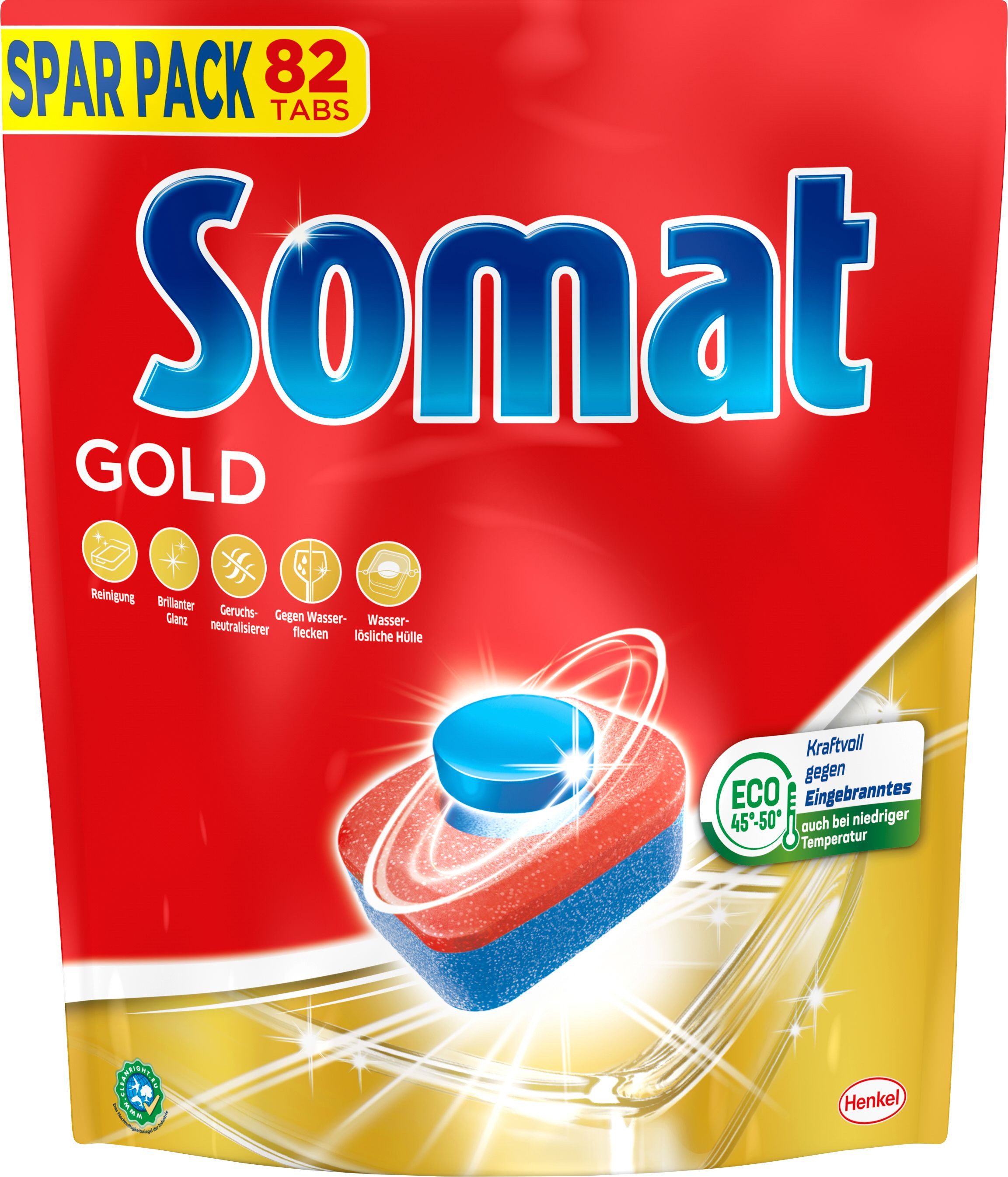 Somat Tabs Gold Geschirrspülmittel (Packung, [82-St. für strahlend sauberes Geschirr auch bei niedrigen Temperaturen Extra-Kraft gegen Eingetrocknetes)