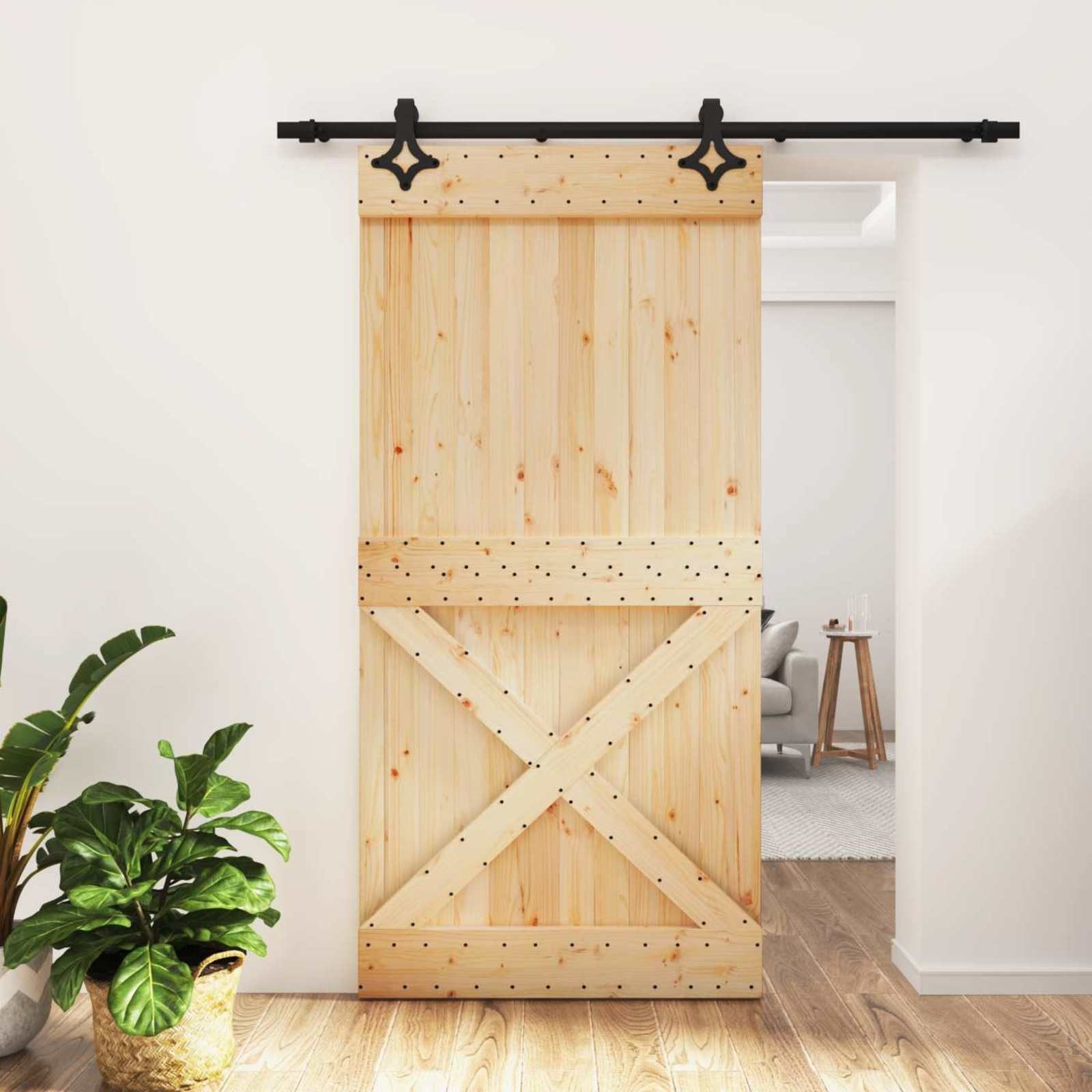 vidaXL Schiebetür Schiebetür 100 x 210 cm Massivkiefer (Unbehandelt) (1-St)