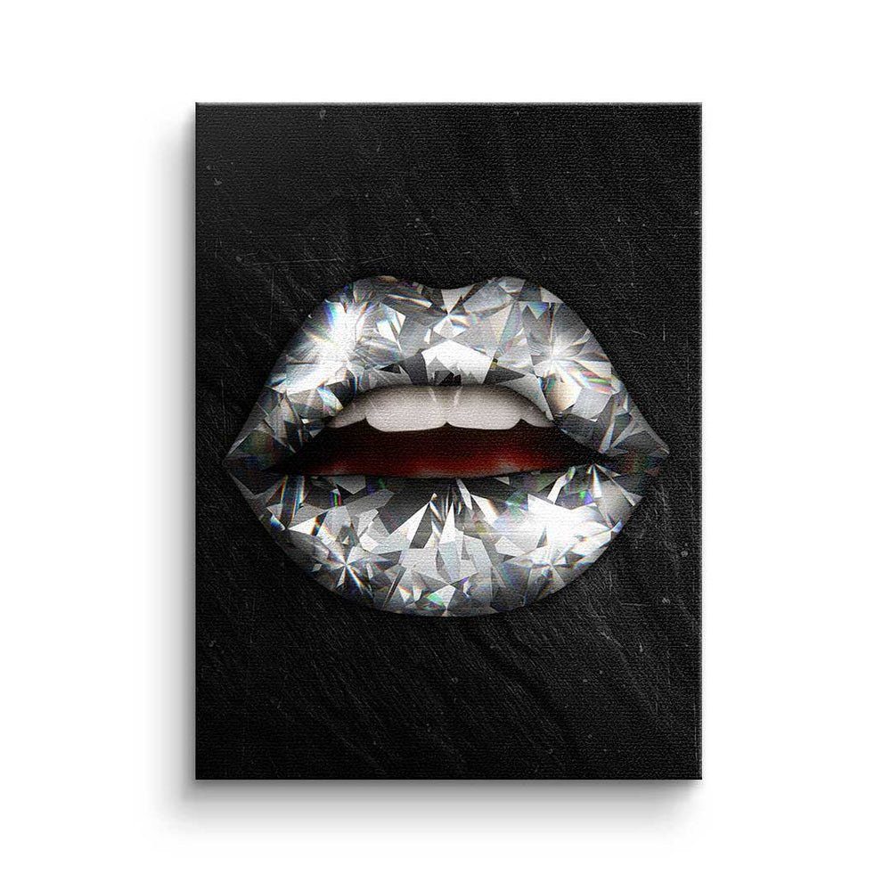 - DOTCOMCANVAS® Pop Leinwandbild, - Lippen Diamant silberner Rahmen Leinwandbild modernes - X Premium Art Wandbil