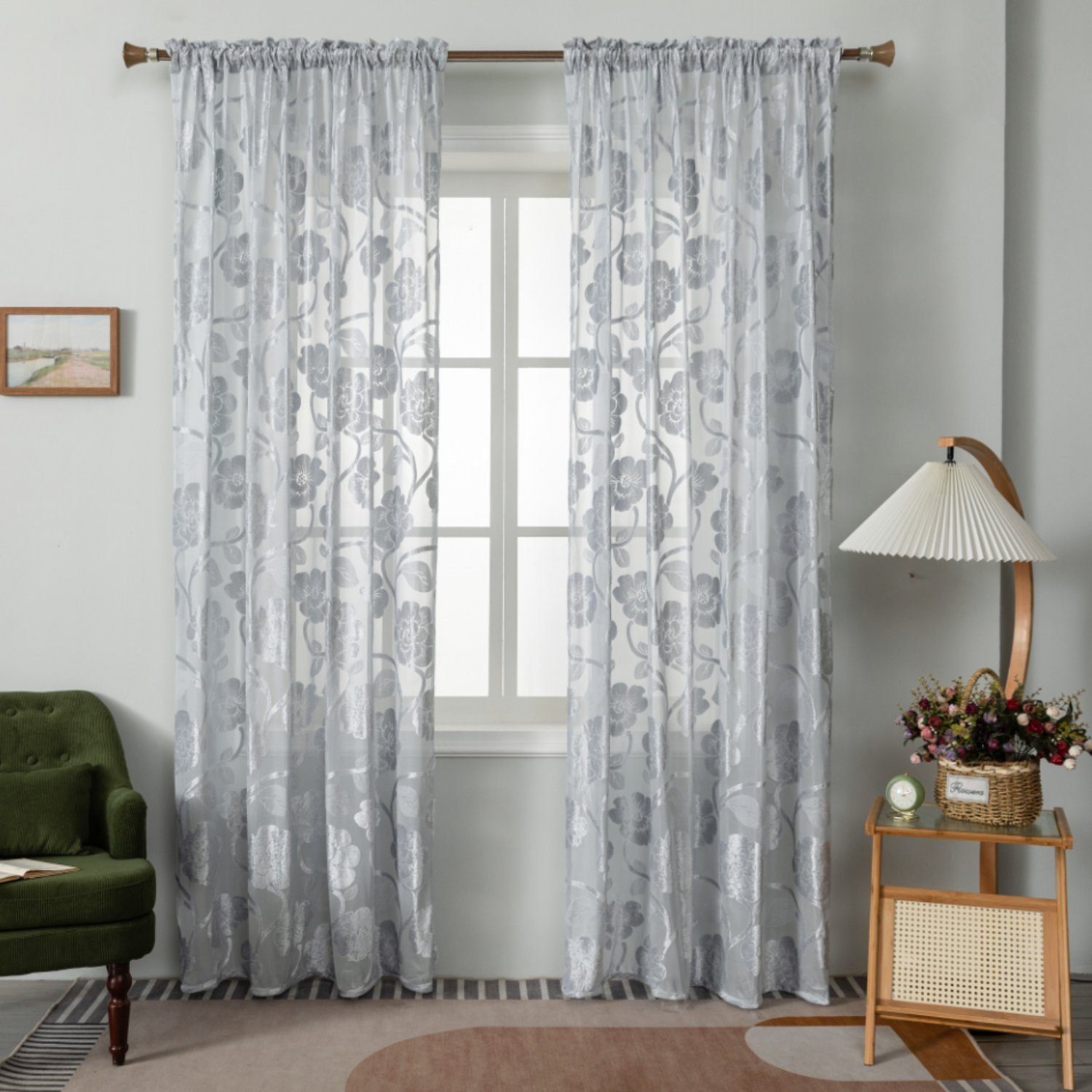 Gardine, HOMEIDEAS, St), halbtransparent, Lily Stangendurchzug Muster (2 polyester, Grau