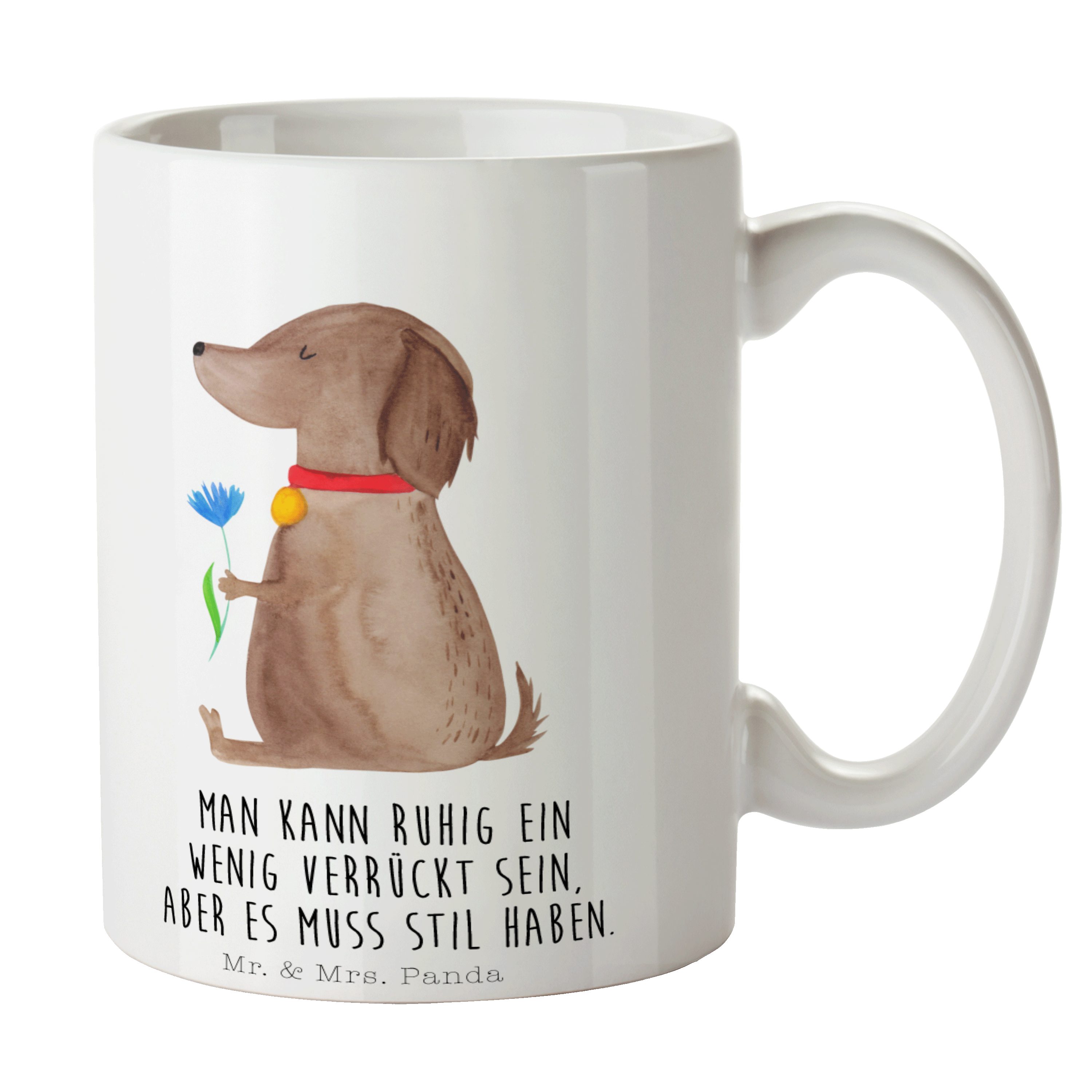 Mr. & Mrs. Panda Tasse Hund Blume - Weiß - Geschenk, Hundebesitzer, Tasse Sprüche, Büro Tass, Keramik