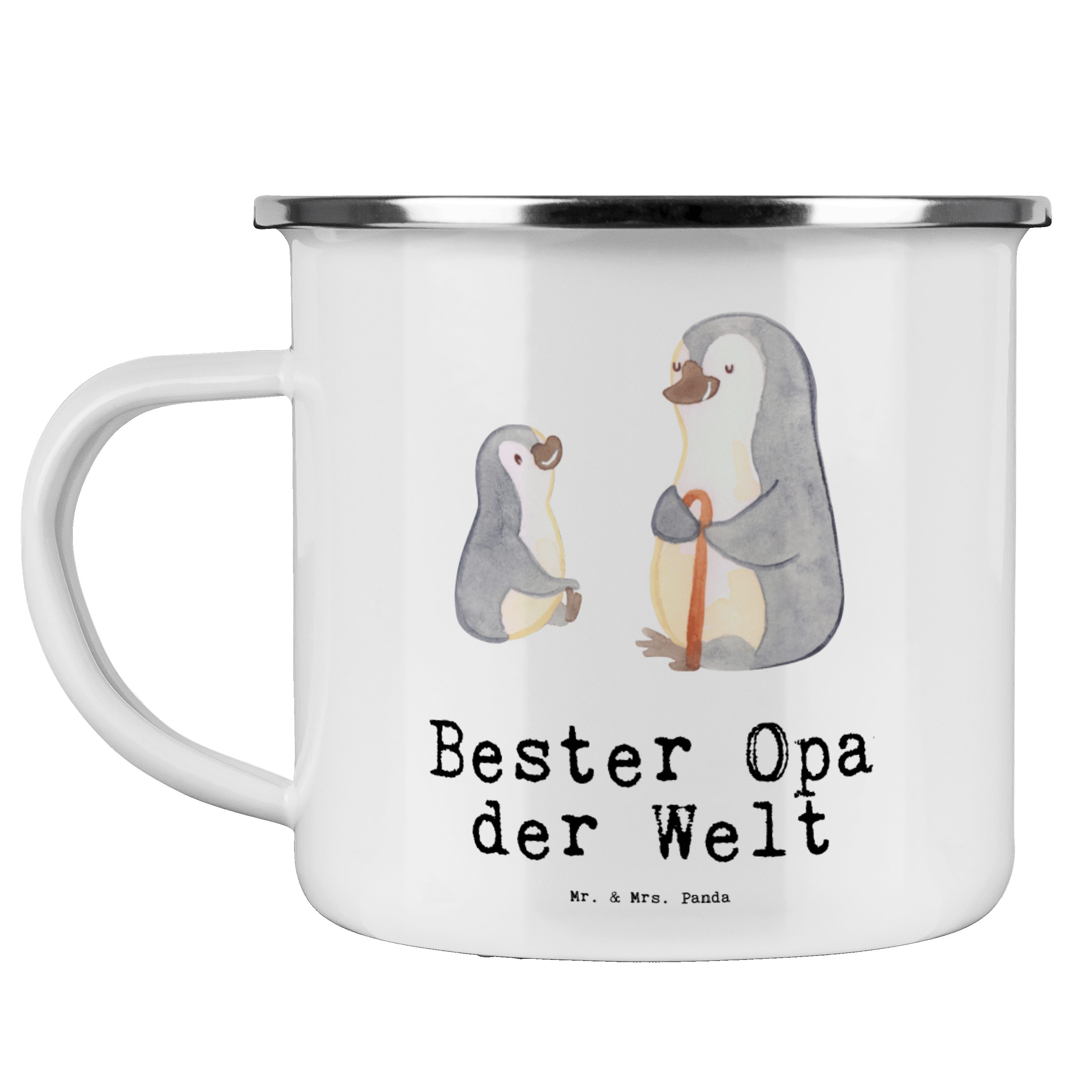 Mr. & Mrs. Panda Becher Pinguin Bester Opa der Welt - Weiß - Geschenk, Outdoor Tasse, Schenke, Emaille