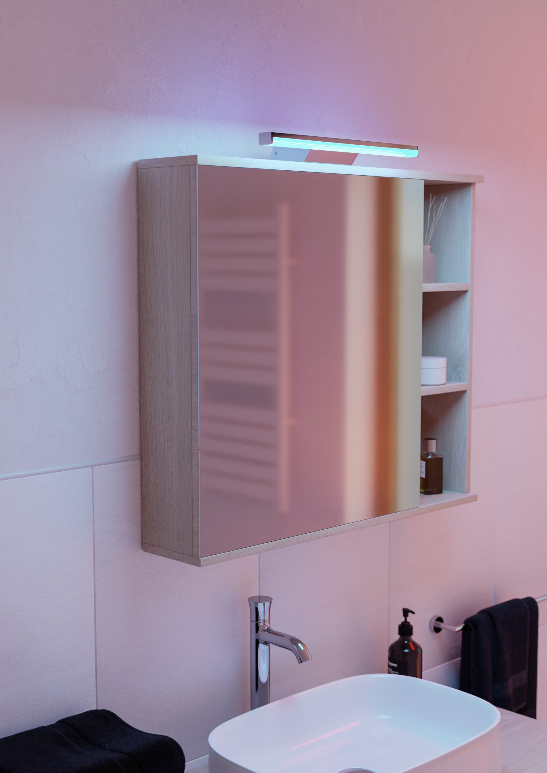 EGLO Spiegelleuchte REGELLO-Z Spiegellampe - Kunststoff, Alu - LED - 12W - IP44, Bluetooth, CCT - über Fernbedienung, Dimmfunktion, Farbwechsel, Memoryfunktion, Nachtlichtfunktion, RGB, Weckerfunktion, dimmbar über Fernbedienung, mehrere Helligkeitsstufen, LED fest integriert, Neutralweiß, Kaltweiß, Warmweiß, RGB, Wandlampe, Badezimmerlampe, Bad, L60 x H4 x AL13 cm