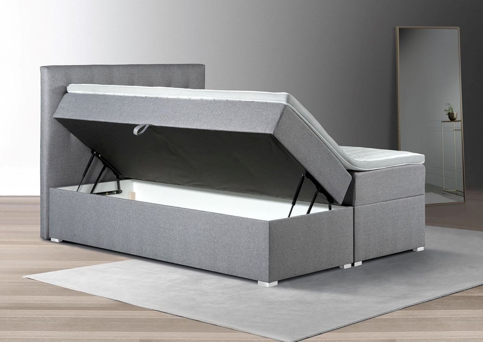 Tesla Dreams Boxspringbett mit Bettkasten 180x200 Adler Stauraum 1,00 m3, Matrtazen H2/H3, inkl. Topper